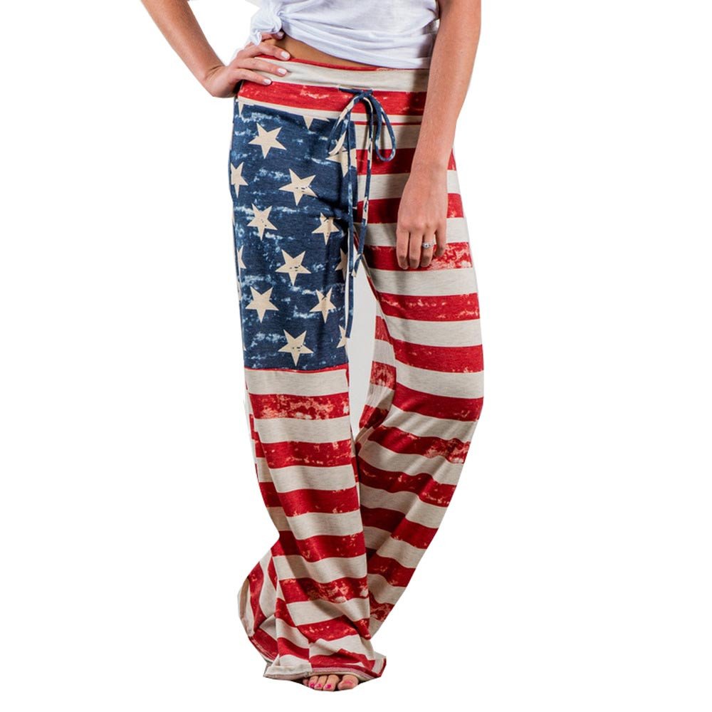 UOKNICE Women's American Flag Print Sports Pants - Drawstring Wide Leg Lounge Pants & Yoga Leggings for Casual Wear, Workout, and Patriotic Outfits