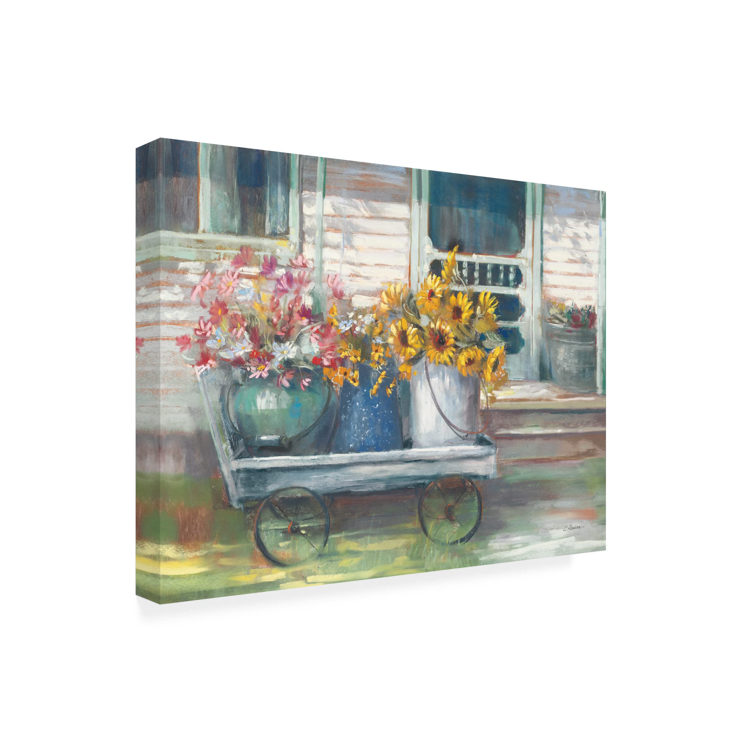 Trademark Fine Art 'Garden Wagon Bright' Canvas Wall Art by Carol Rowan - Vibrant Floral Painting for Living Room, Bedroom & Office Decor