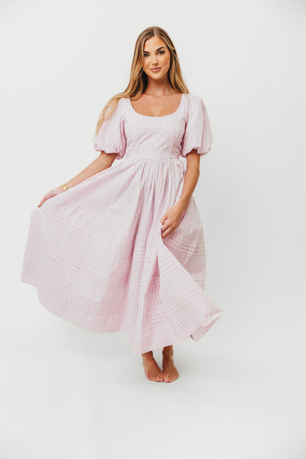 Abby 100% Cotton Midi Dress in Pink | Women's Floral Summer Dress | Perfect for Beach Vacations, Brunch Dates & Casual Outings