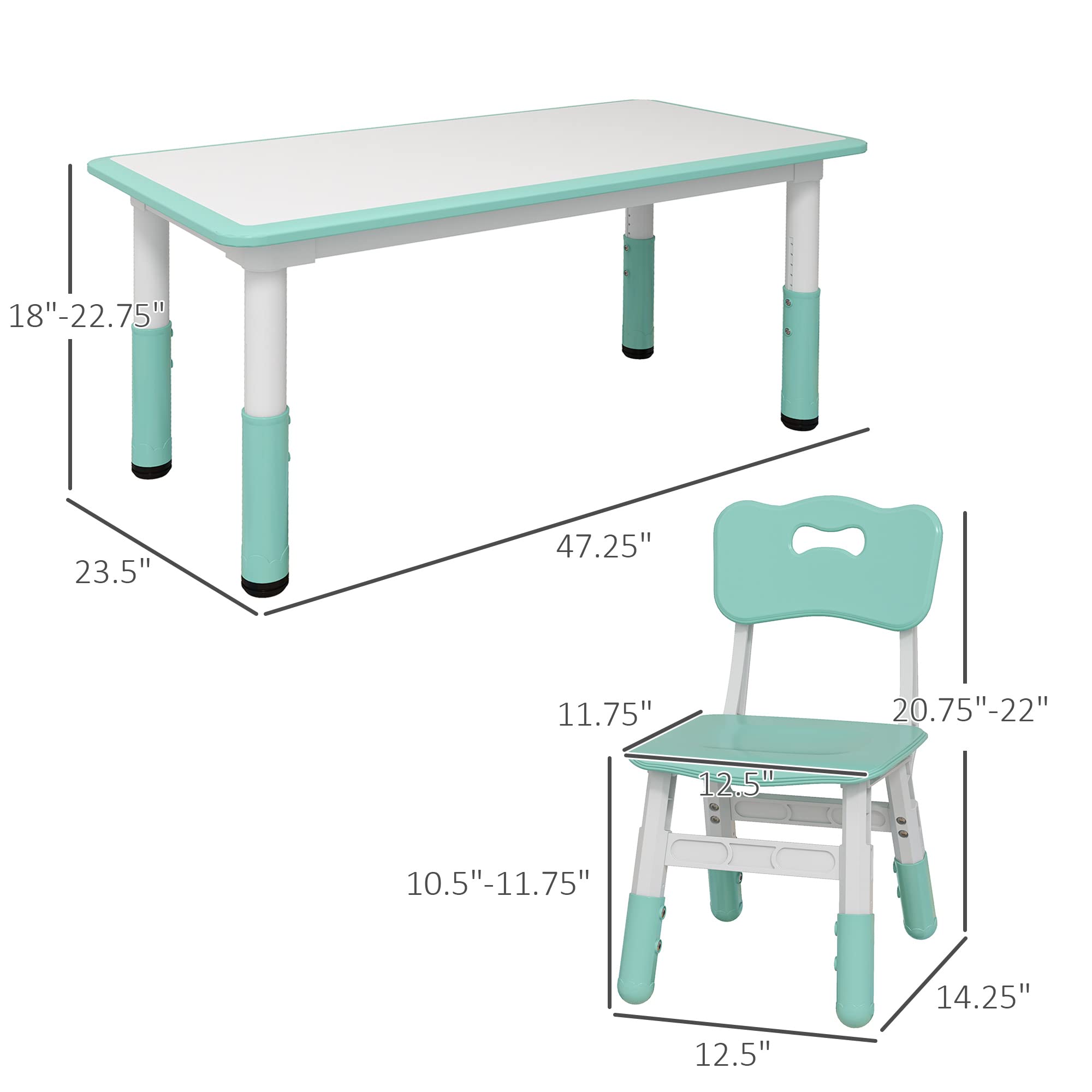 Qaba 5-Piece Adjustable Height Kids Table and Chair Set for Toddlers 1.5-5 Years - Perfect for Homeschooling, Snack Time & Playroom Activities - Green
