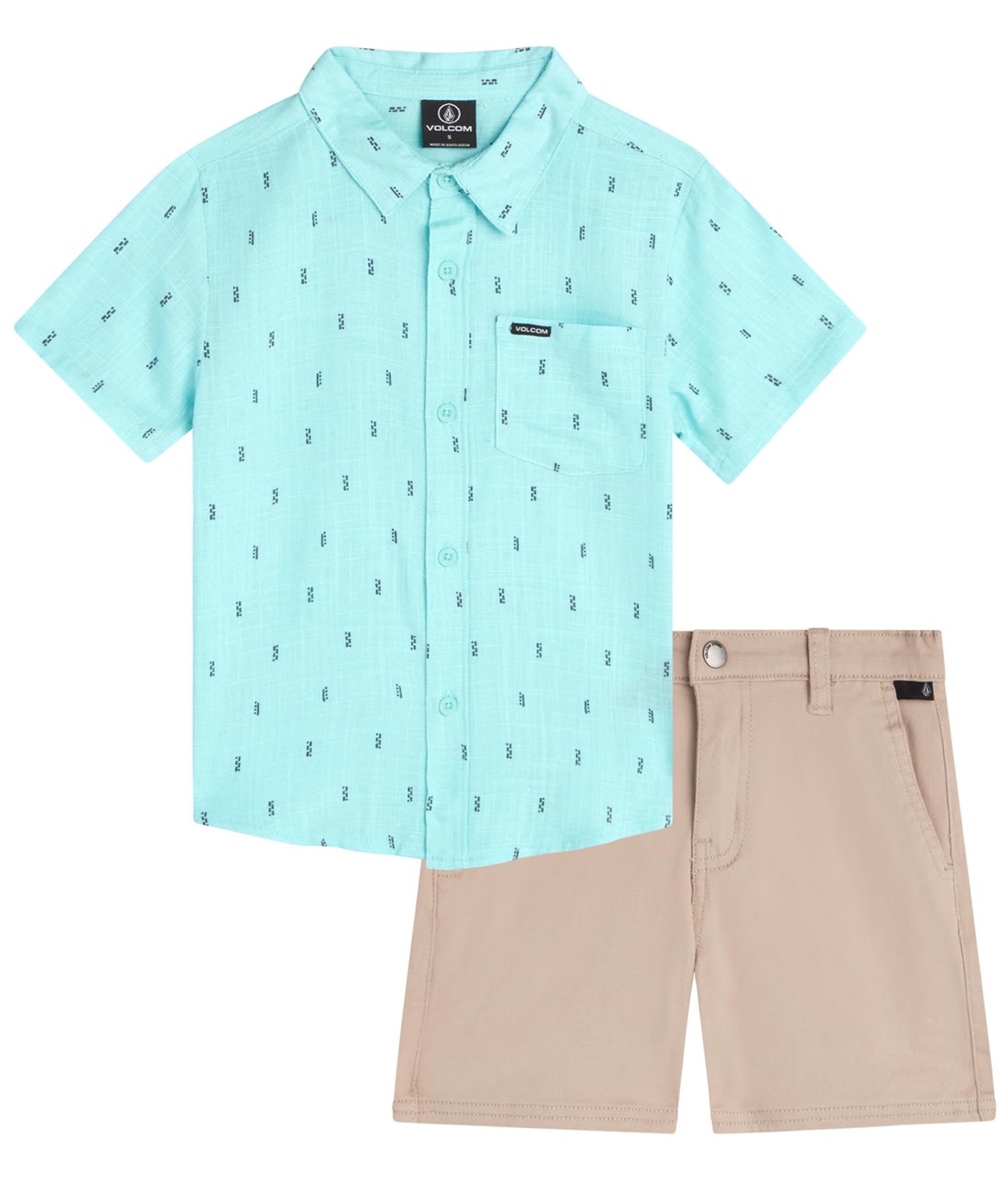 Volcom Baby Boys' 2-Piece Outfit Set - Short Sleeve Linen Button Down Shirt & Stretch Twill Shorts | Comfortable Summer Playwear for Toddlers, Beach & Outdoor Activities