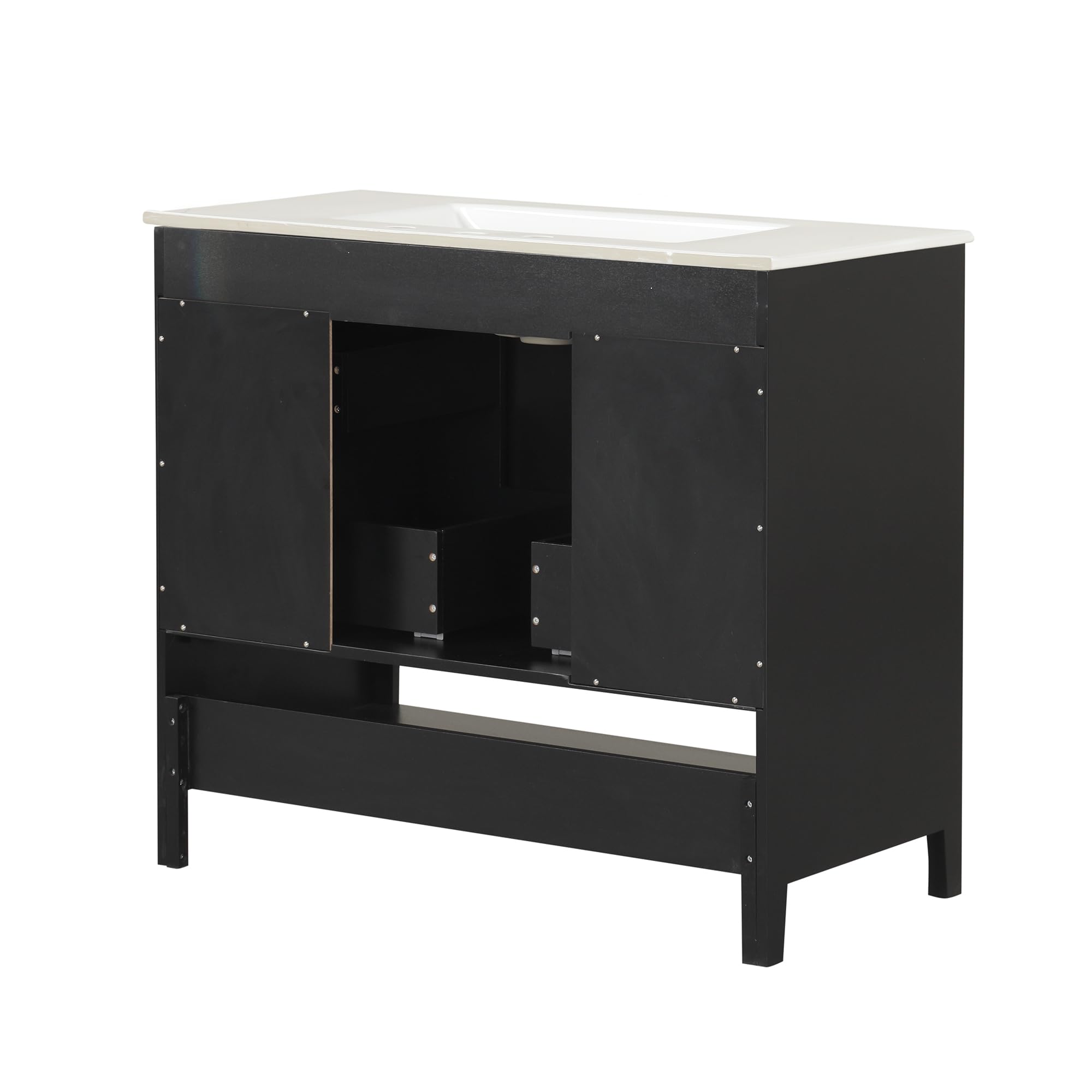 36 Inch Modern Bathroom Vanity with Ceramic Sink - Solid Wood Freestanding Vanity with 2 Pull-Out Drawers, Storage Racks & Open Shelf - Perfect for Small Bathrooms, Powder Rooms & Master Bath Suites