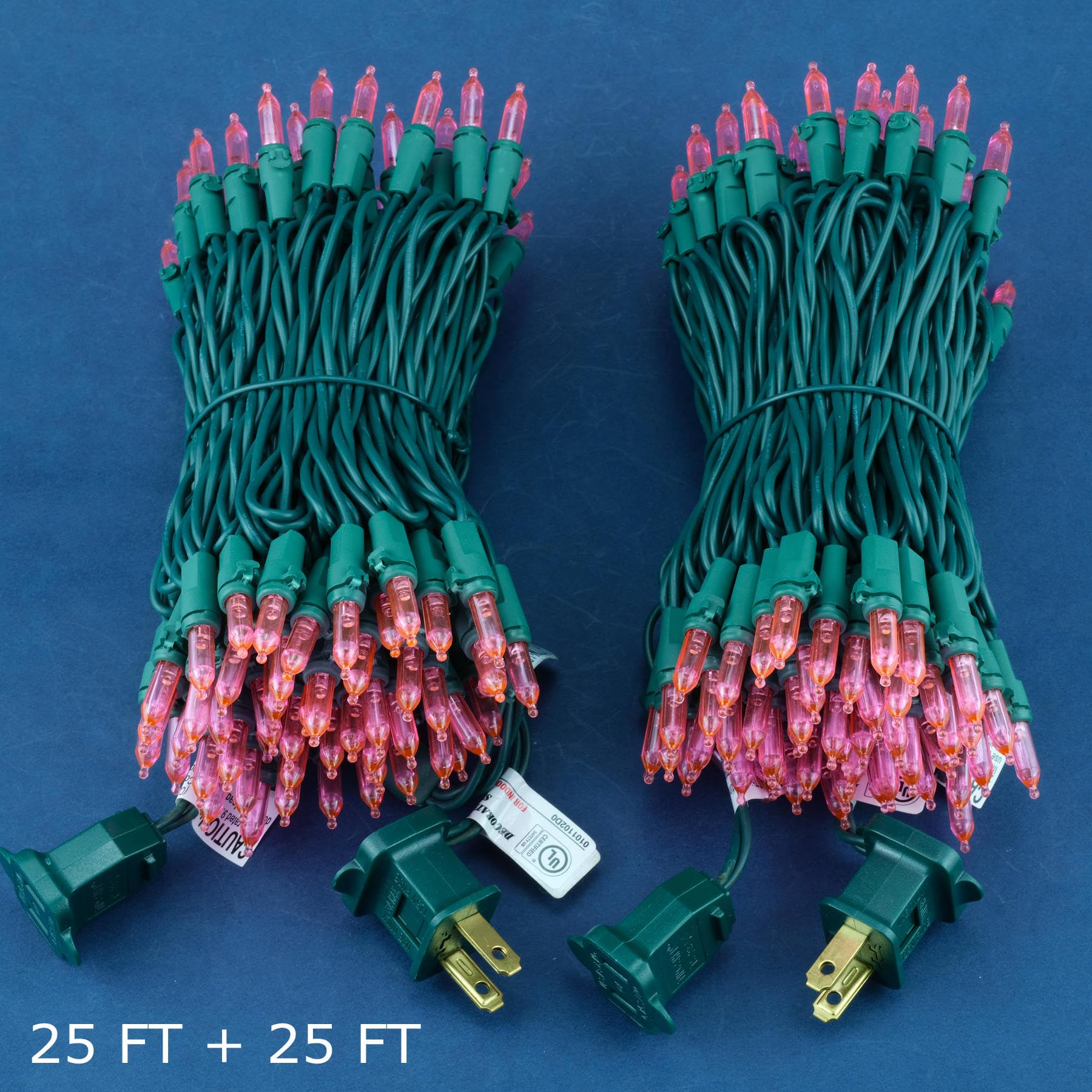 200 Count Pink LED Christmas Lights - 2 Pack of 25ft Mini String Lights with 100 LEDs on Green Wire | Perfect for Indoor/Outdoor Holiday Decorations, Tree Trimming, and Party Lighting