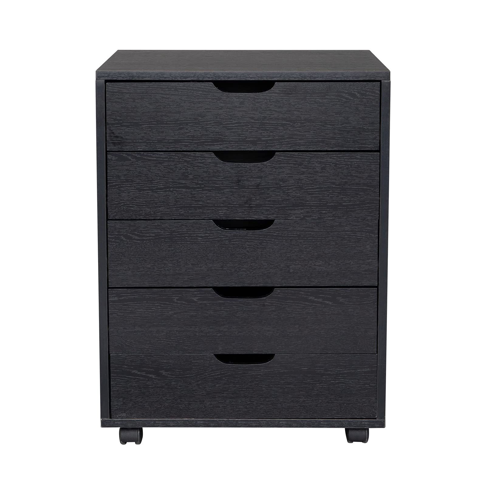 5-Drawer Wooden File Cabinet with Wheels - Mobile Storage Organizer for Office, Closet & Home - Black Filing Cabinet for Documents, Folders & Supplies