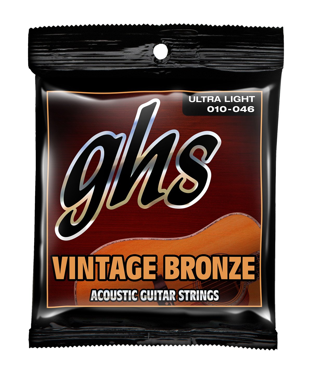 GHS Strings VN-UL Vintage Bronze Acoustic Guitar Strings - 6 Pack Ultra Light (10-46) for Folk, Country & Fingerstyle Playing