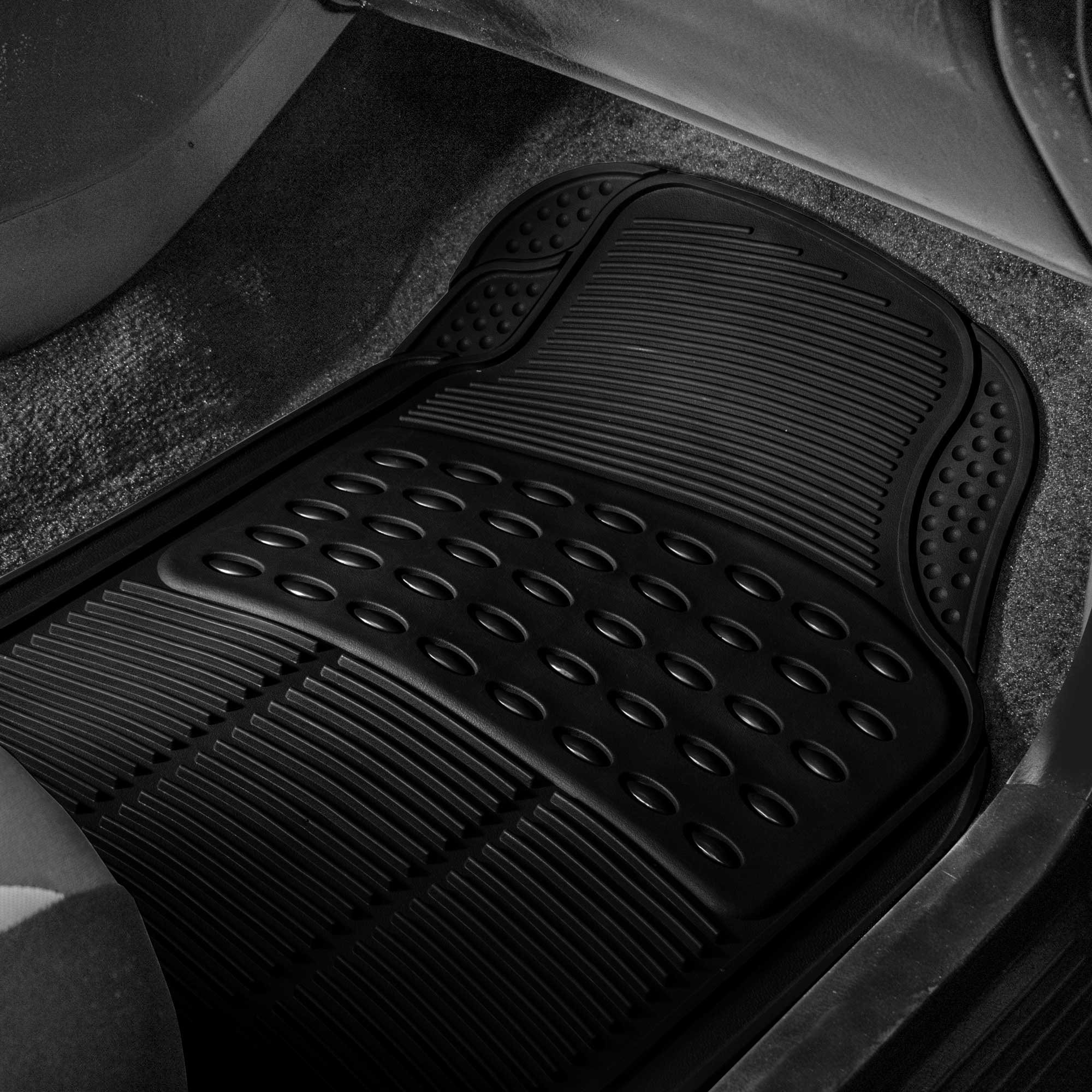 TLH Edgy Piping Style Gray Car Seat Covers for 3-Row 8-Seater Vehicles | Airbag Compatible Split Bench Seat Protectors | Durable Trimmable Vinyl Floor Mats | Perfect for SUVs, Minivans & Family Road Trips