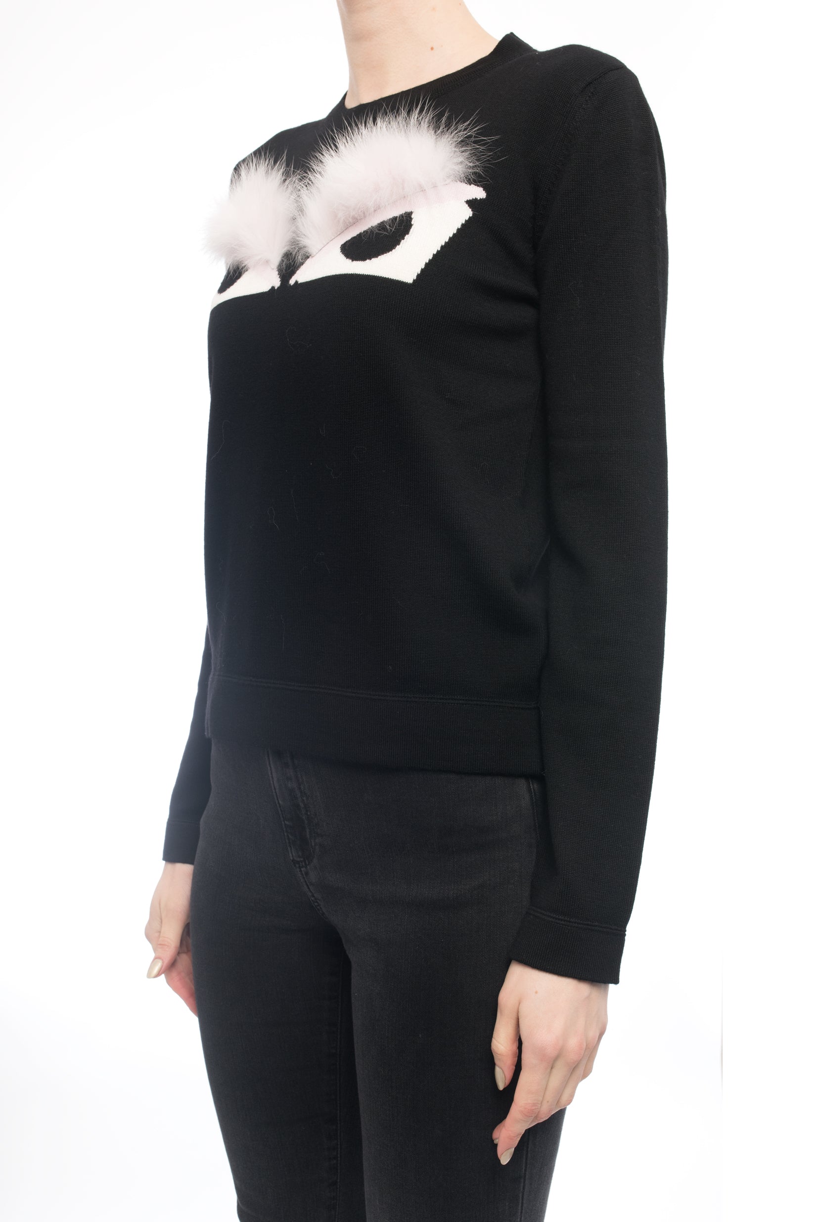 Fendi Black & Pink Knit Monster Bag Bug Fur Eyes Sweater - Cute Fashion Accessory for Women, Perfect for Casual Outfits & Party Wear