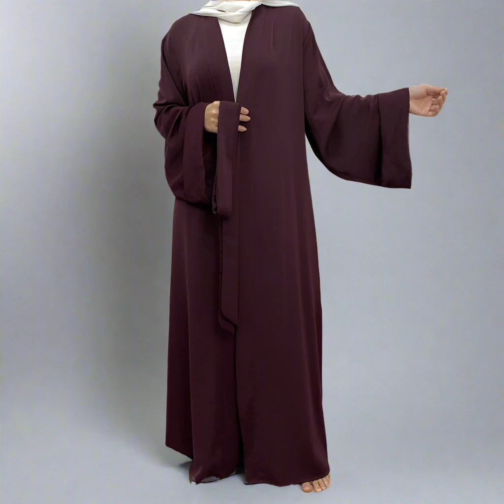 Stylish Muslim Women's Open Abaya Dress with Pockets - Modest Broken Twil Fabric Prayer Dress for Home, Mosque & Special Occasions