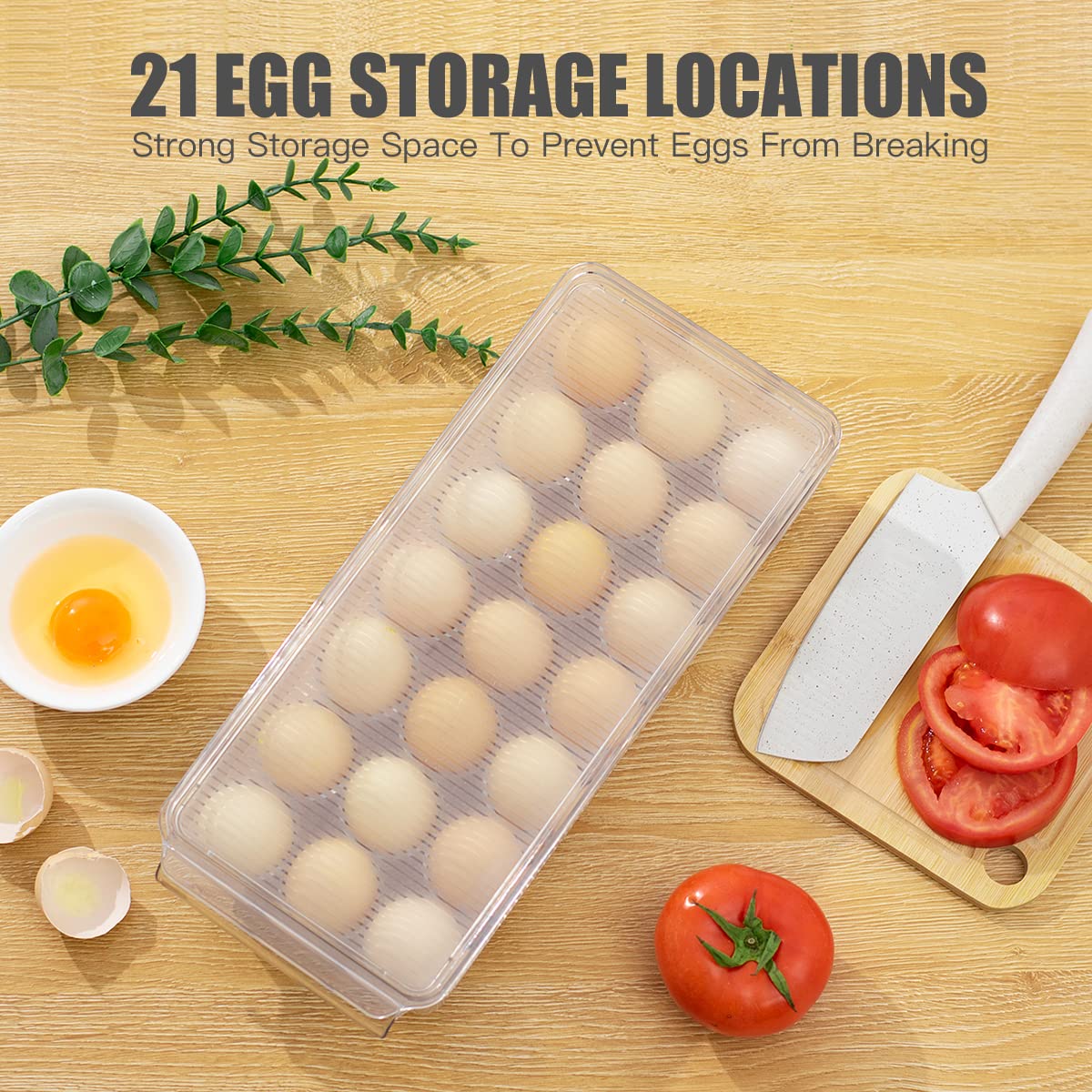 Egg Tray for Refrigerator with Lid - 21 Egg Holder Organizer, Plastic Egg Storage Container for Fridge Bins - Perfect for Kitchen Organization, Breakfast Meal Prep & Fresh Egg Storage (1 Pack, Holds 21 Eggs)