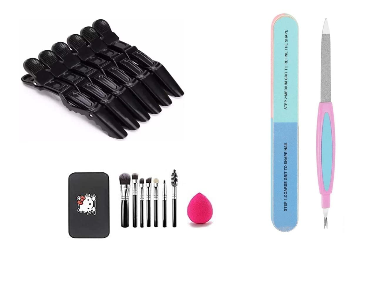 AJORA Nail Art Combo Set with Hair Clips & Makeup Brushes for Salon & Home Use