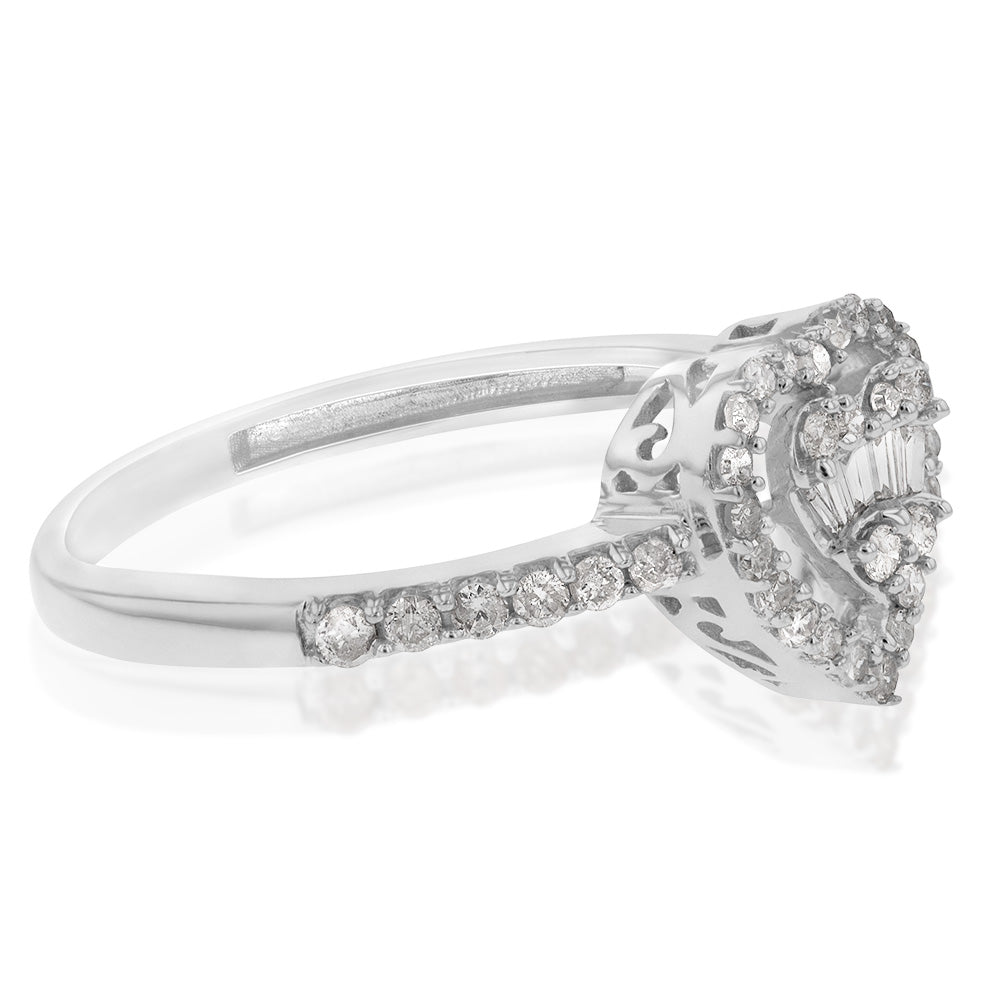 14K White Gold 1/3 Carat Diamond Heart Ring - Elegant Valentine's Gift for Her, Anniversary Jewelry, Romantic Proposal Ring for Girlfriend