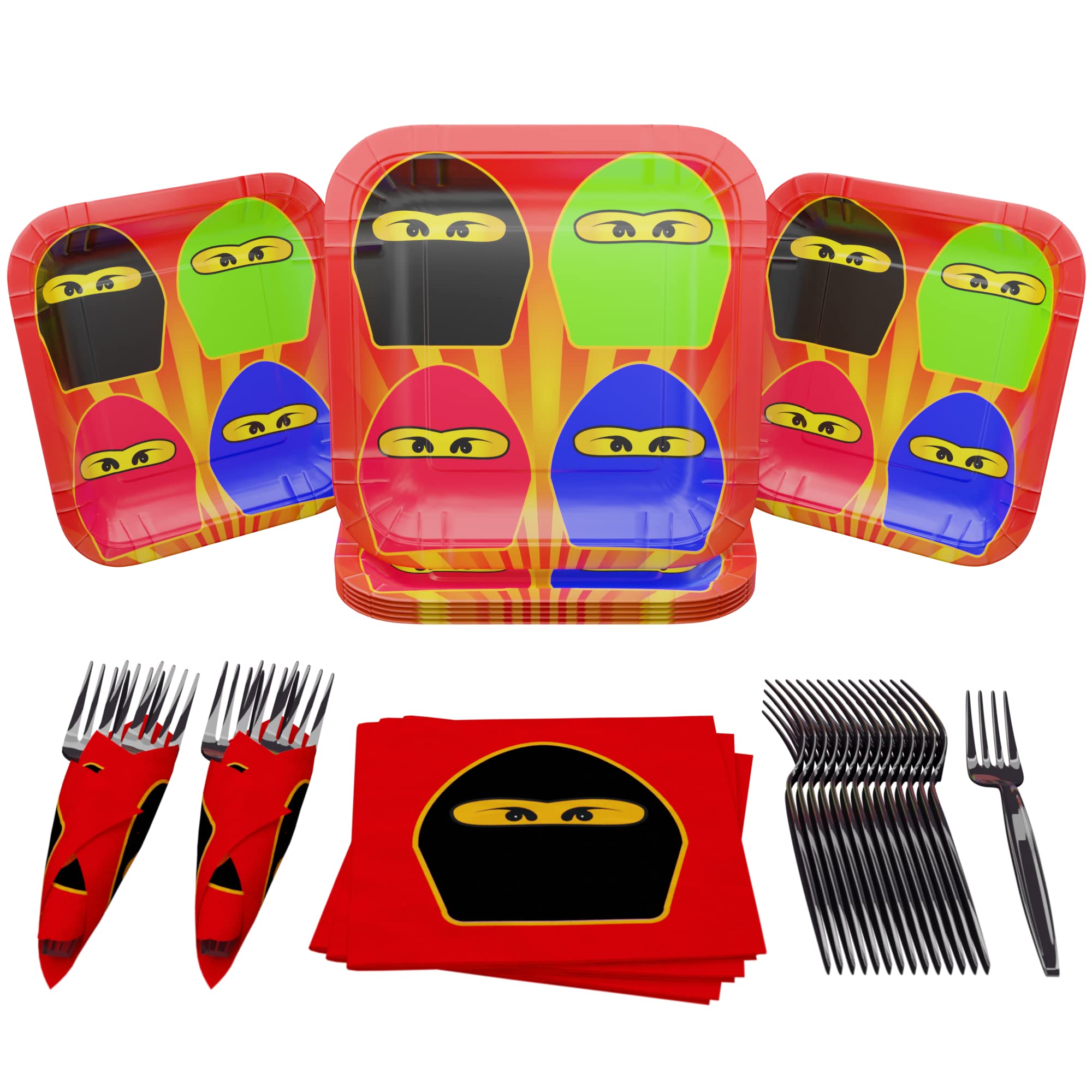 Blue Orchards Ninja Master Value Party Supplies Pack (60 Pieces for 16 Guests) - Ninja Themed Birthday Party Decorations, Ninja Plates & Napkins Set, Spy Theme Party Supplies - Perfect for Kids Birthday Parties, Themed Events & Costume Celebrations