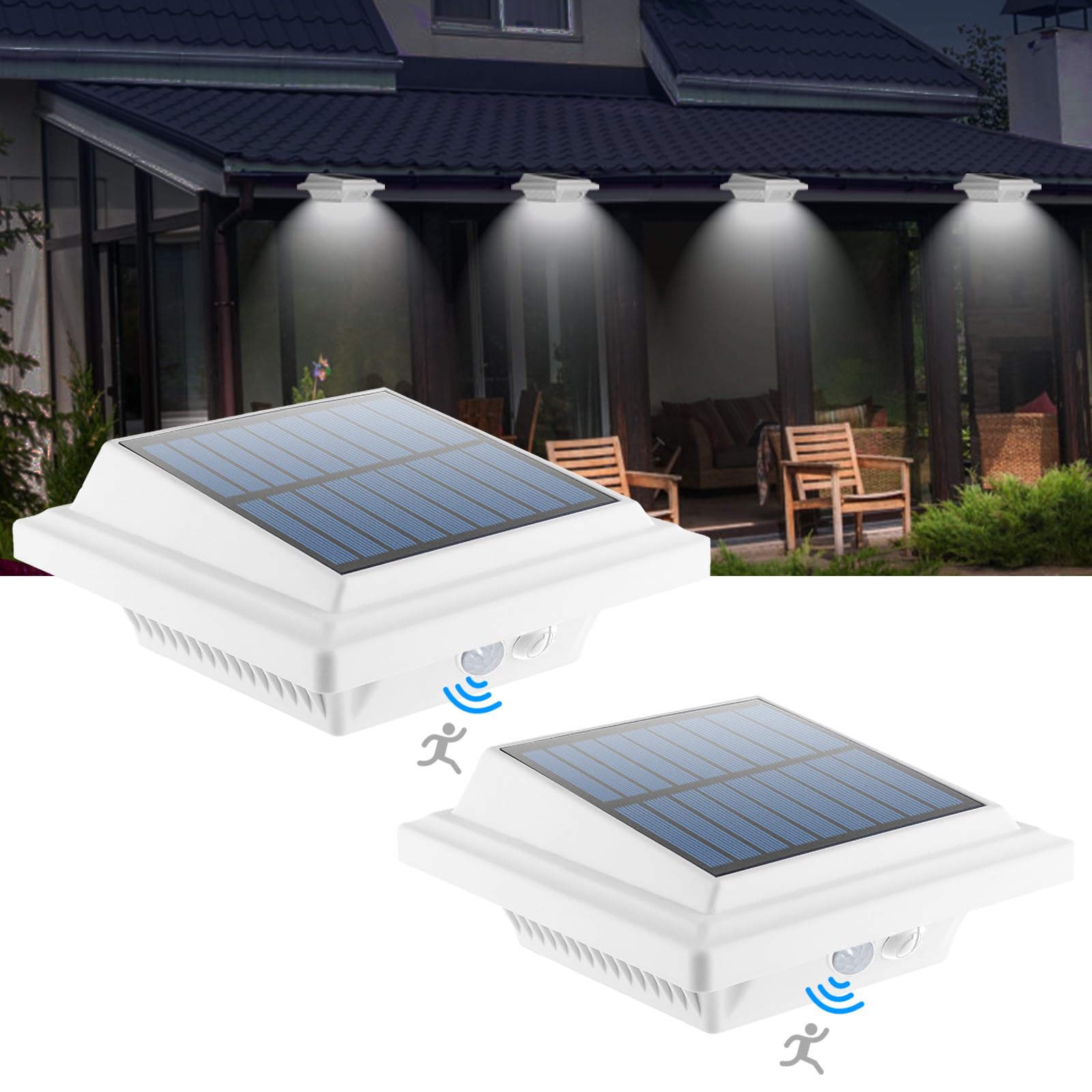 40 LED Solar Fence Lights with Motion Sensor - Solar Powered Outdoor Security Lights for Garden, Patio, Yard, Wall & Deck (White, Cool White, 2 Pack) - Weatherproof & Energy Efficient Lighting Solution