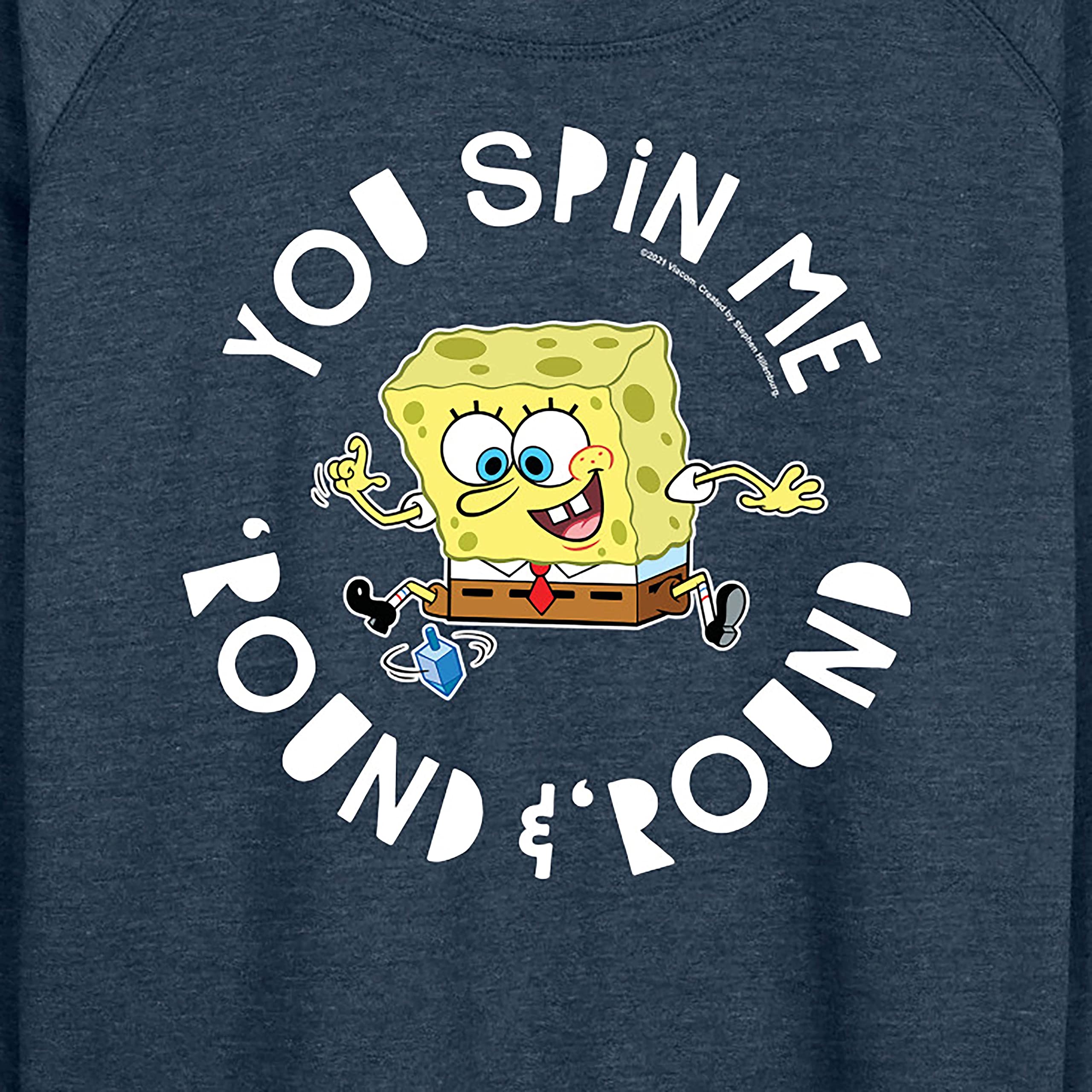 HYBRID APPAREL SpongeBob SquarePants 'You Spin Me Round And Round' Women's Lightweight French Terry Pullover Hoodie | Cartoon Graphic Sweatshirt for Casual Wear, Lounge & Fan Merchandise