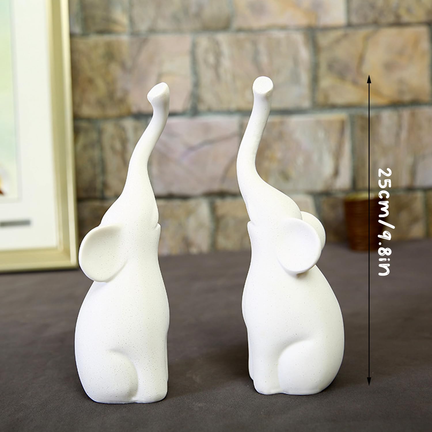 Handmade Ceramic Elephant Statues - Set of 2, Elegant Animal Figurines for Home Decor, Wedding Centerpieces & Unique Gift Ideas - Perfect for Living Room, Office Desk & Boho Decor