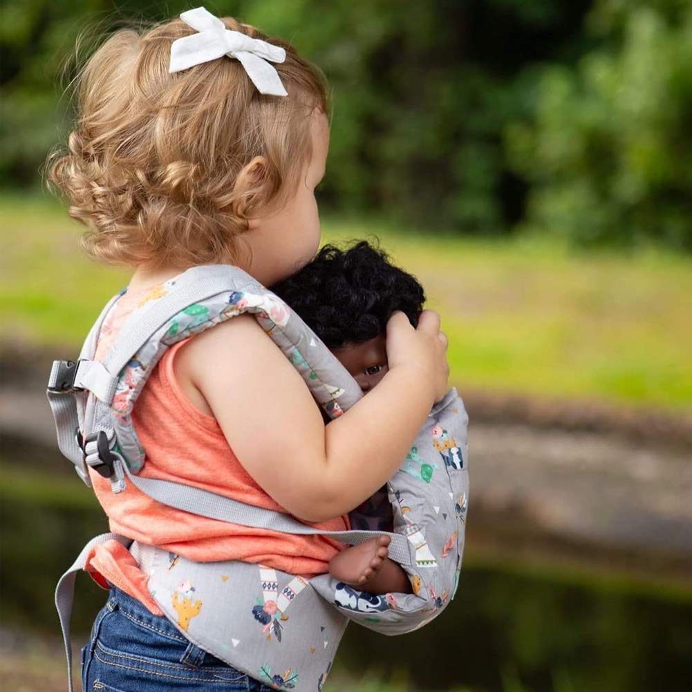 Bebamour Baby Doll Carrier for Kids - Soft Cotton Front & Back Stuffed Toy Holder - Perfect Gift for Boys & Girls (Blue Flower) - Ideal for Pretend Play, Role-Playing & Comforting Companions