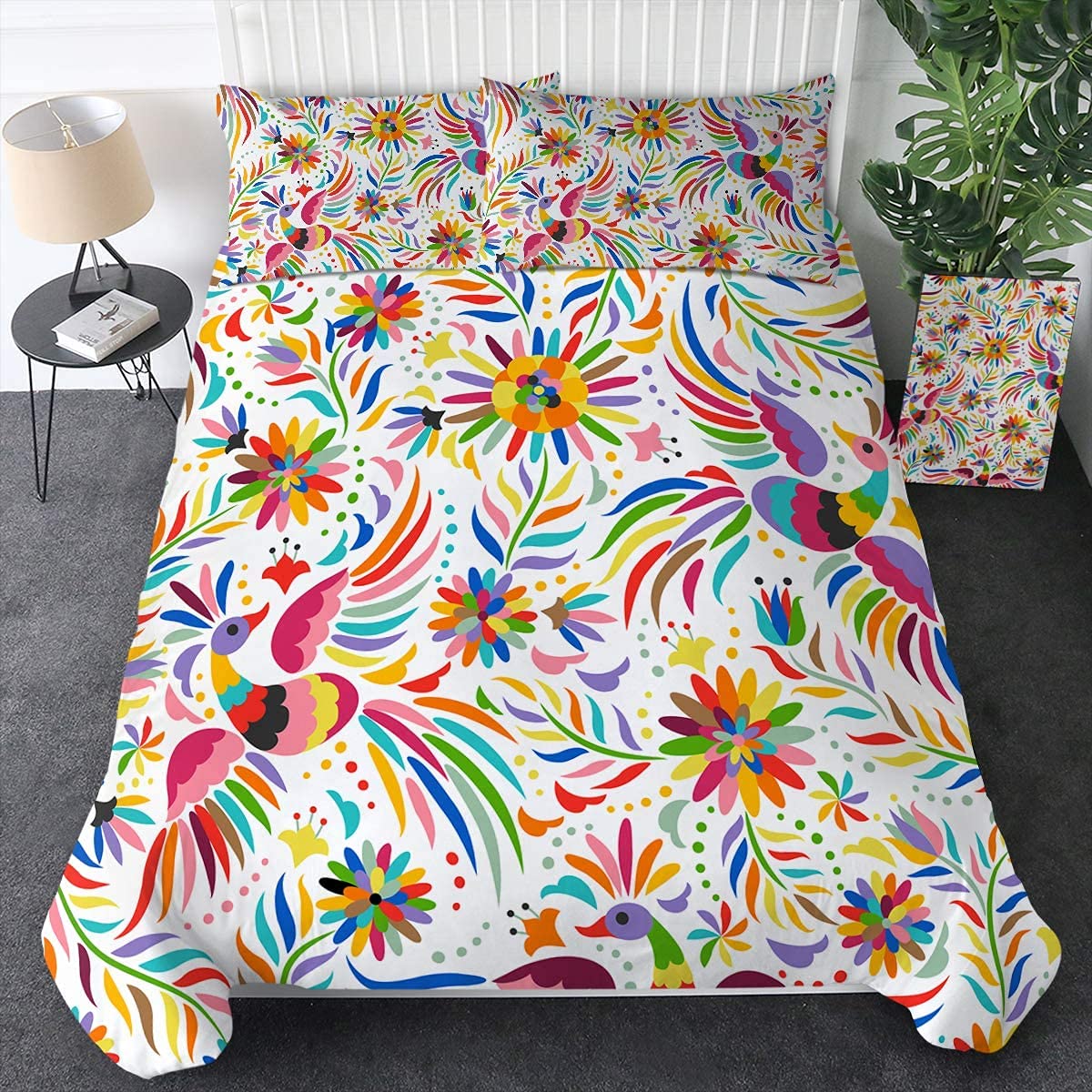 Sleepwish Mexican Floral Duvet Cover Set - 3 Piece King Size Bedding with Colorful Bird & Tile Folk Art Design | Perfect for Boho, Southwestern & Eclectic Home Decor