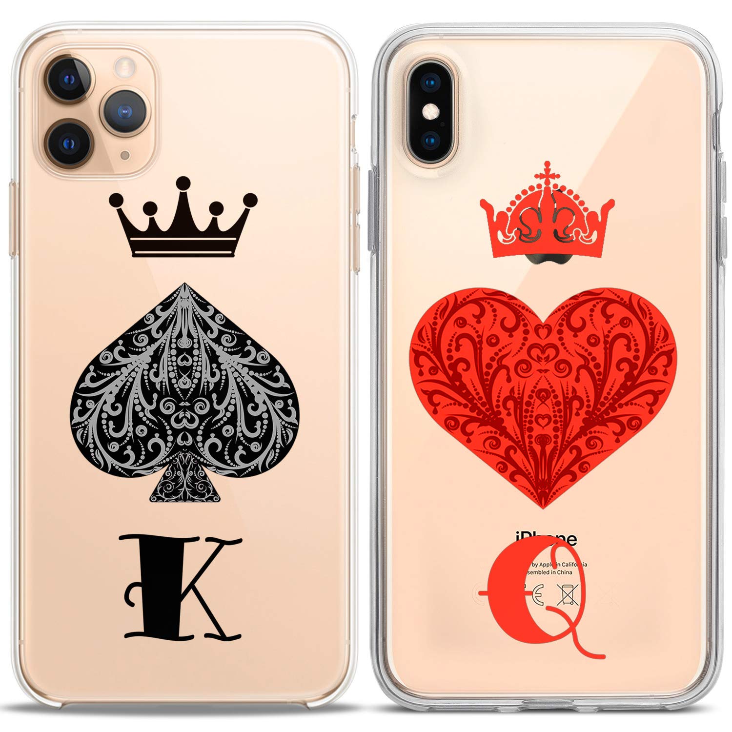 Matching Couple Phone Cases Compatible with iPhone 16/15/14/13/12/11 Pro Max/Mini/XS/X/6s/8 Plus/7+/XR/10/SE/5 - King Queen Spades Hearts Red Black Cute Silicone Cover - Perfect Gift for Couples, Girlfriends & Boyfriends - Valentine's Day, Anniversary & Everyday Use