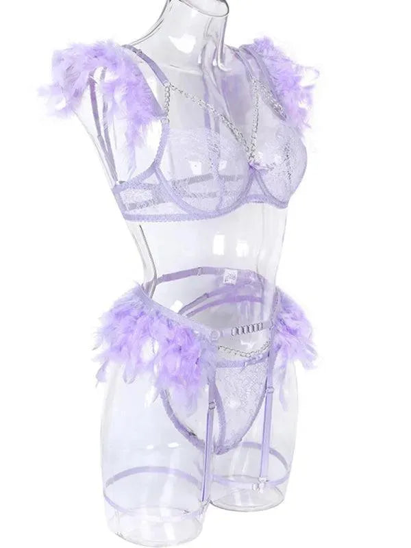 Sexy Lace Feather Lingerie Set for Women - Comfortable Bra & Panty Set - Perfect for Valentine's Day, Honeymoon & Romantic Nights