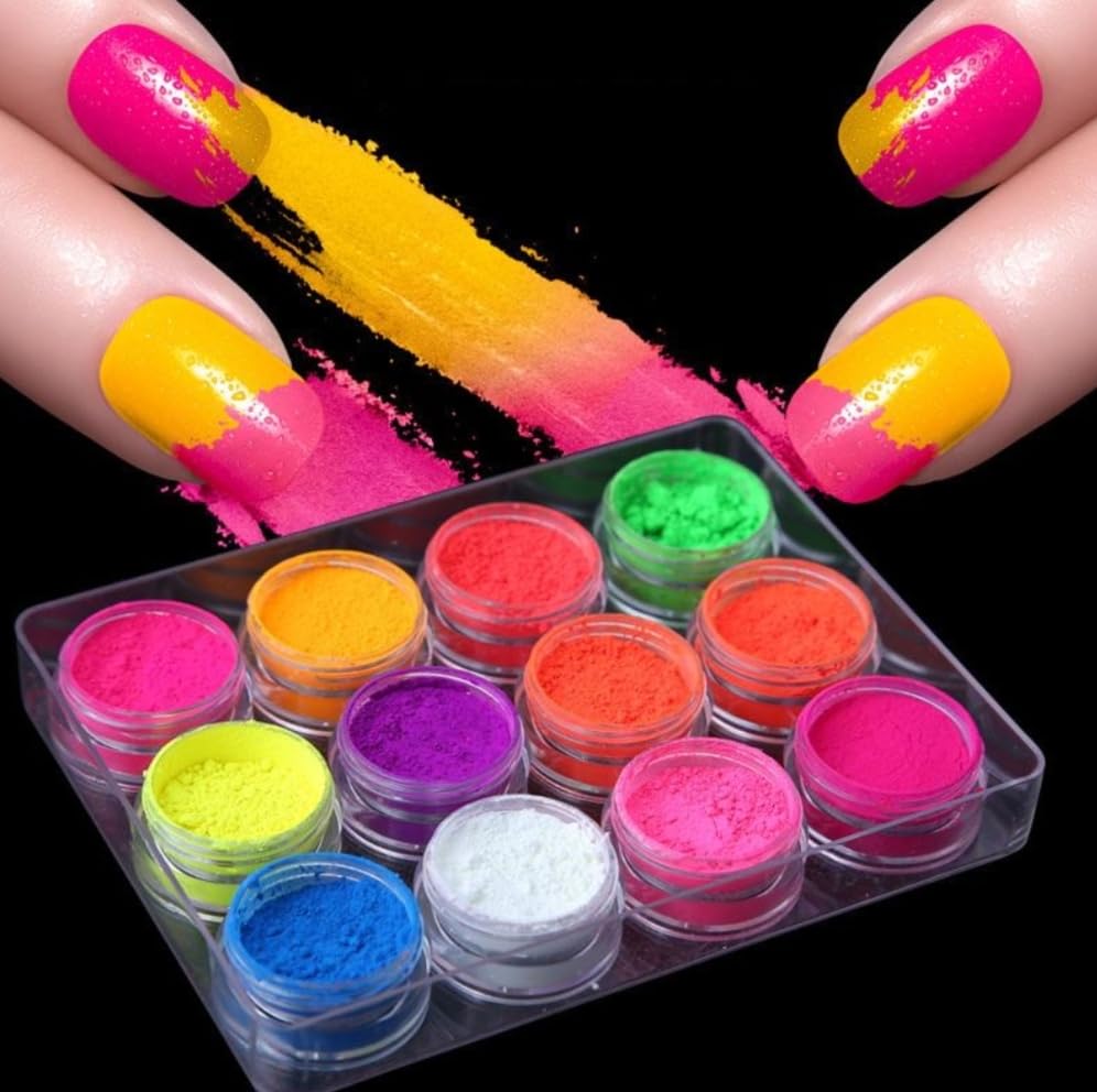 12 Color Luminous Dipping Nail Powder Kit - Fluorescent Nail Glitter Dip Powder for Manicures & Pedicures - Perfect for Nail Salons, DIY Nail Art & Special Occasions