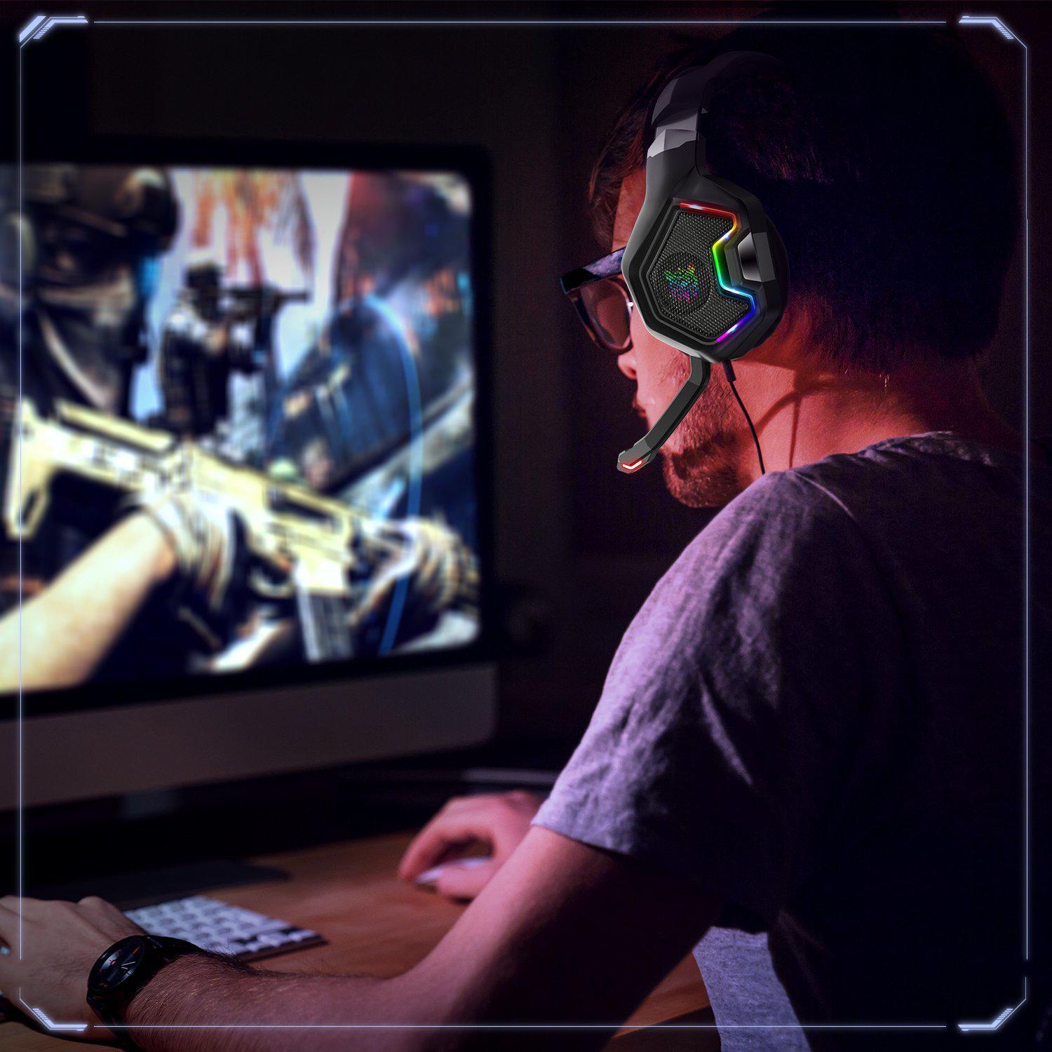 ONIKUMA K10 Pro Wired Gaming Headset with RGB Lights - Noise Cancelling Mic, Comfortable Ear Cushions for PC, PS4, Xbox - Perfect for Competitive Gaming & Late-Night Sessions