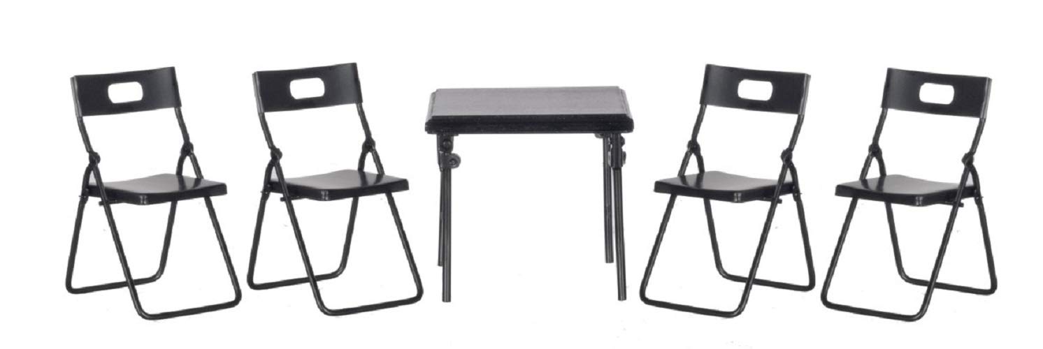 Aztec Imports Miniature Dollhouse Furniture Set - 5-Piece Black Metal Folding Table & Chairs for Dollhouse Decor, DIY Crafts, and Collectors | Perfect for Miniature Displays, Doll Accessories, and Model Scenes