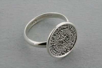 Mayan Calendar Disc Ring - Sterling Silver Aztec Jewelry for Men & Women - Perfect for Gifts, Boho Fashion & Spiritual Healing