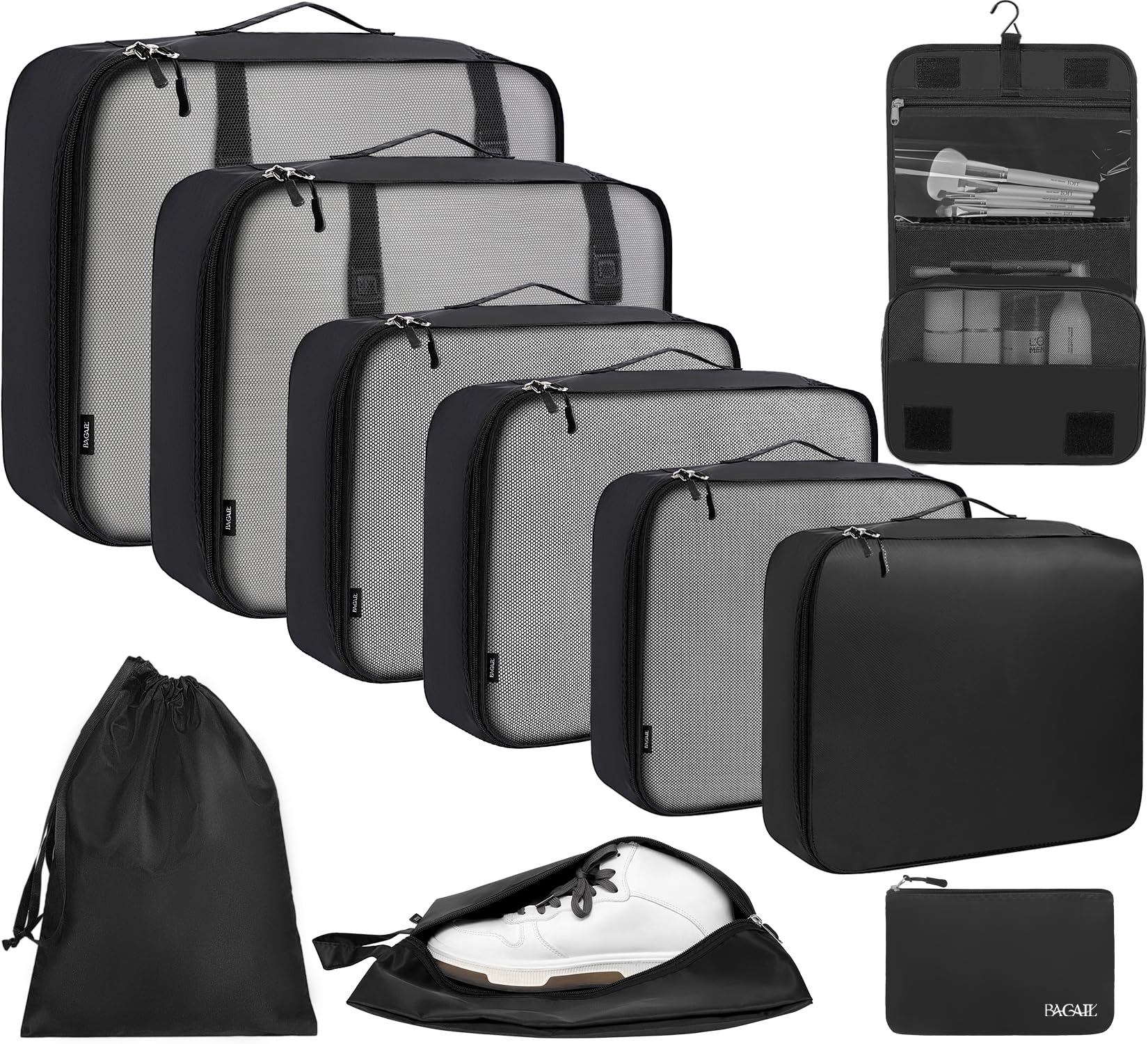 BAGAIL 8-Piece/10-Piece Travel Packing Cubes Set - Lightweight Luggage Organizers with Multiple Sizes for Suitcase, Carry-On & Backpack - Perfect for Business Trips, Vacations & Weekend Getaways