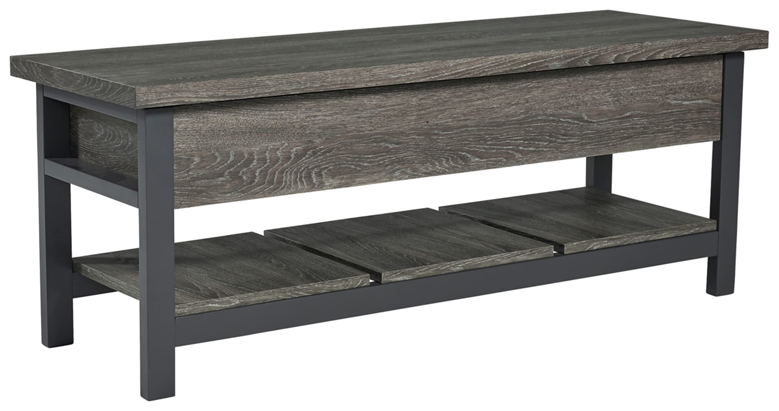Signature Design by Ashley Rhyson Rustic Farmhouse Storage Bench - Brown Wooden Entryway Bench with Lift-Up Seat for Shoe Storage | Perfect for Mudroom, Living Room & Bedroom Organization