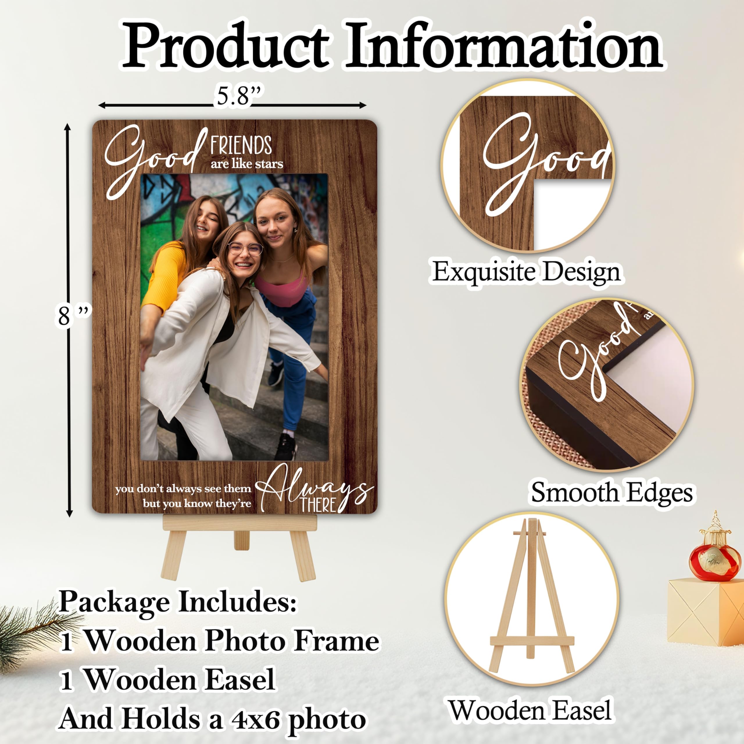 Best Friend Picture Frame - 4x6 Wooden Photo Frame with Easel Stand for Tabletop Display, Unique Friendship Gifts for Friends, Couples, or Family (C02) - Perfect for Home Decor, Office Desk, or Special Occasions