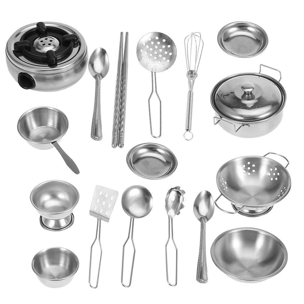 BORDSTRACT 18-Piece Stainless Steel Pretend Play Kitchen Set - Realistic Cooking Toys for Kids with Pots, Pans & Utensils - Perfect for Role Play, Birthday Gifts & Early Learning Development