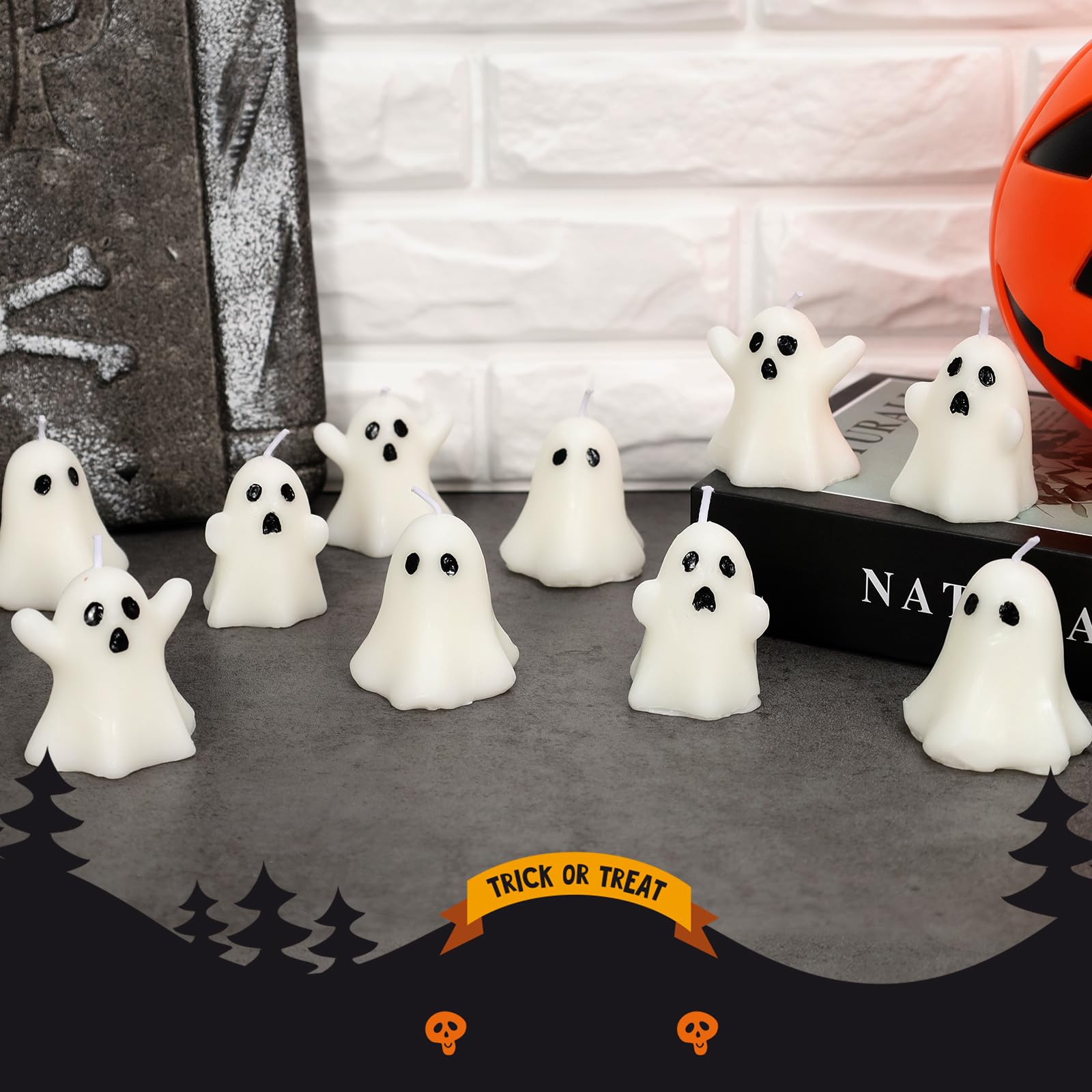 21 PCS Halloween Ghost Candles - Spooky White Floating Candles for Halloween Decorations, Dripless Wax Burning Candles - Perfect for Halloween Party Centerpieces, Haunted House Decor & Spooky Tablescapes