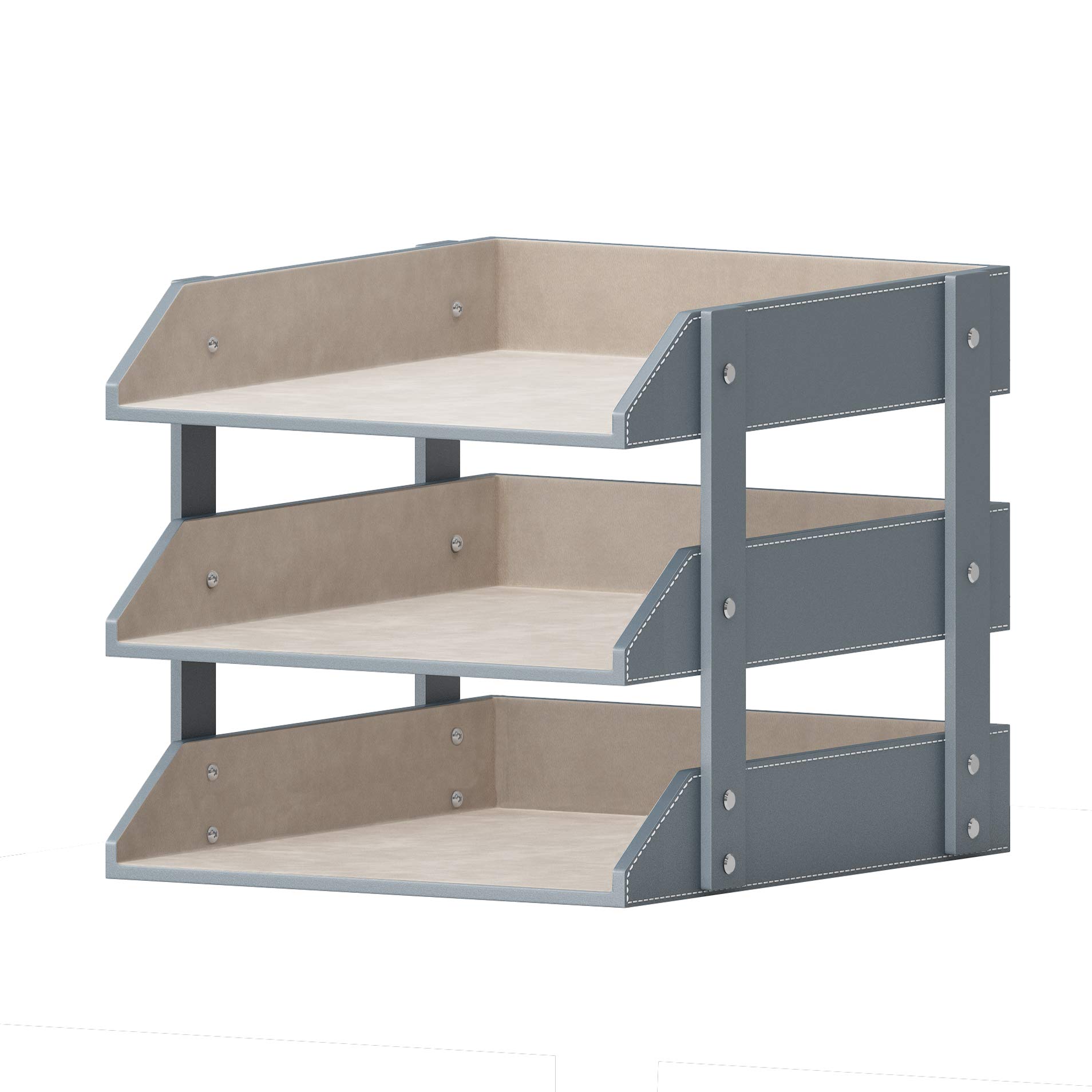 Premium Leather Desk Organizer - 3-Tier Stackable Letter Tray for Office Supplies, Files, Magazines & Paperwork | Modern Desktop Organization Solution for Home & Office (Grey, 3-Tier) | Perfect for Workspace Decluttering & Productivity Boost