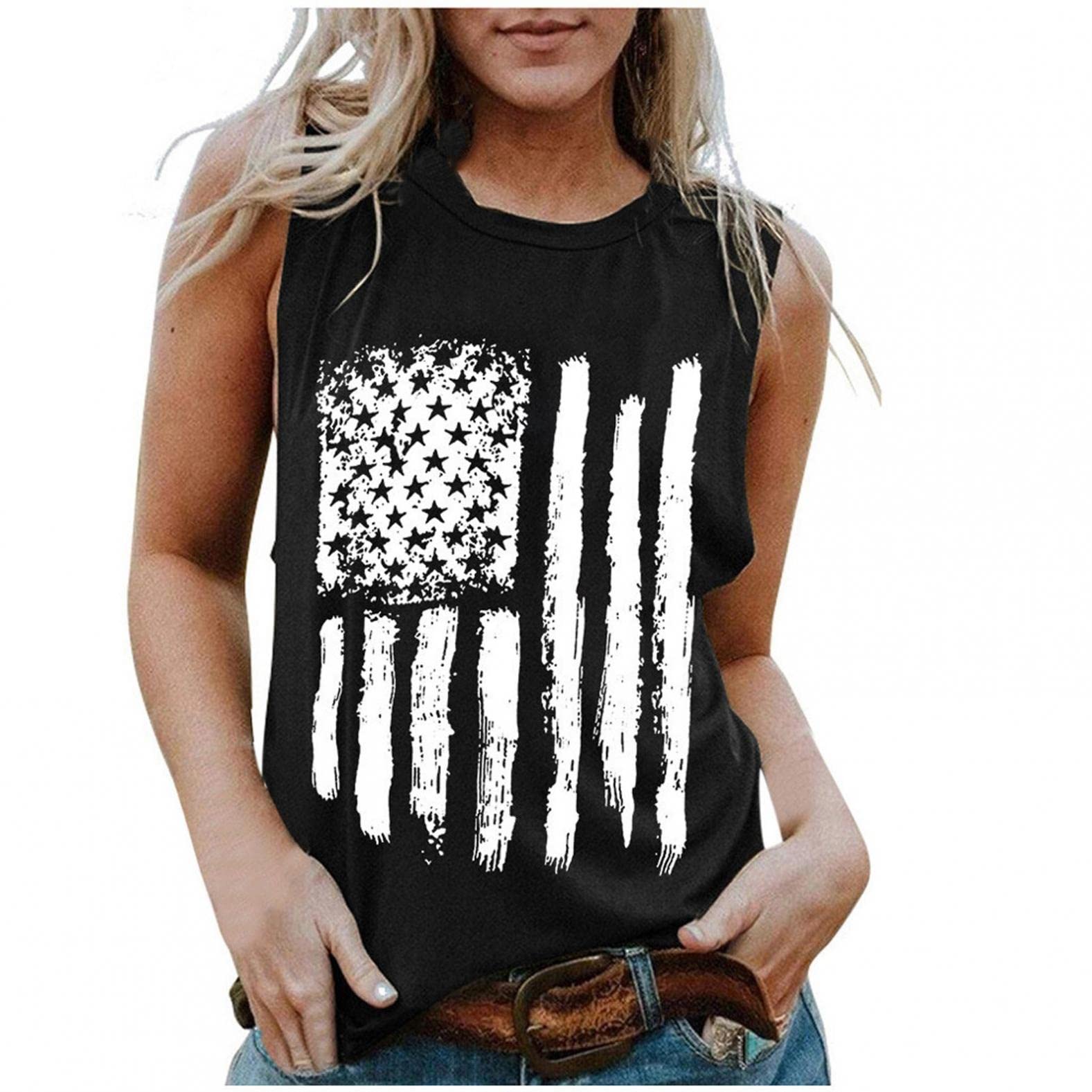 FABIURT Women's Summer Tops - Loose Fit Casual Tank Tops with American Flag Print, Perfect for 4th of July, Beach Outings & Summer Parties