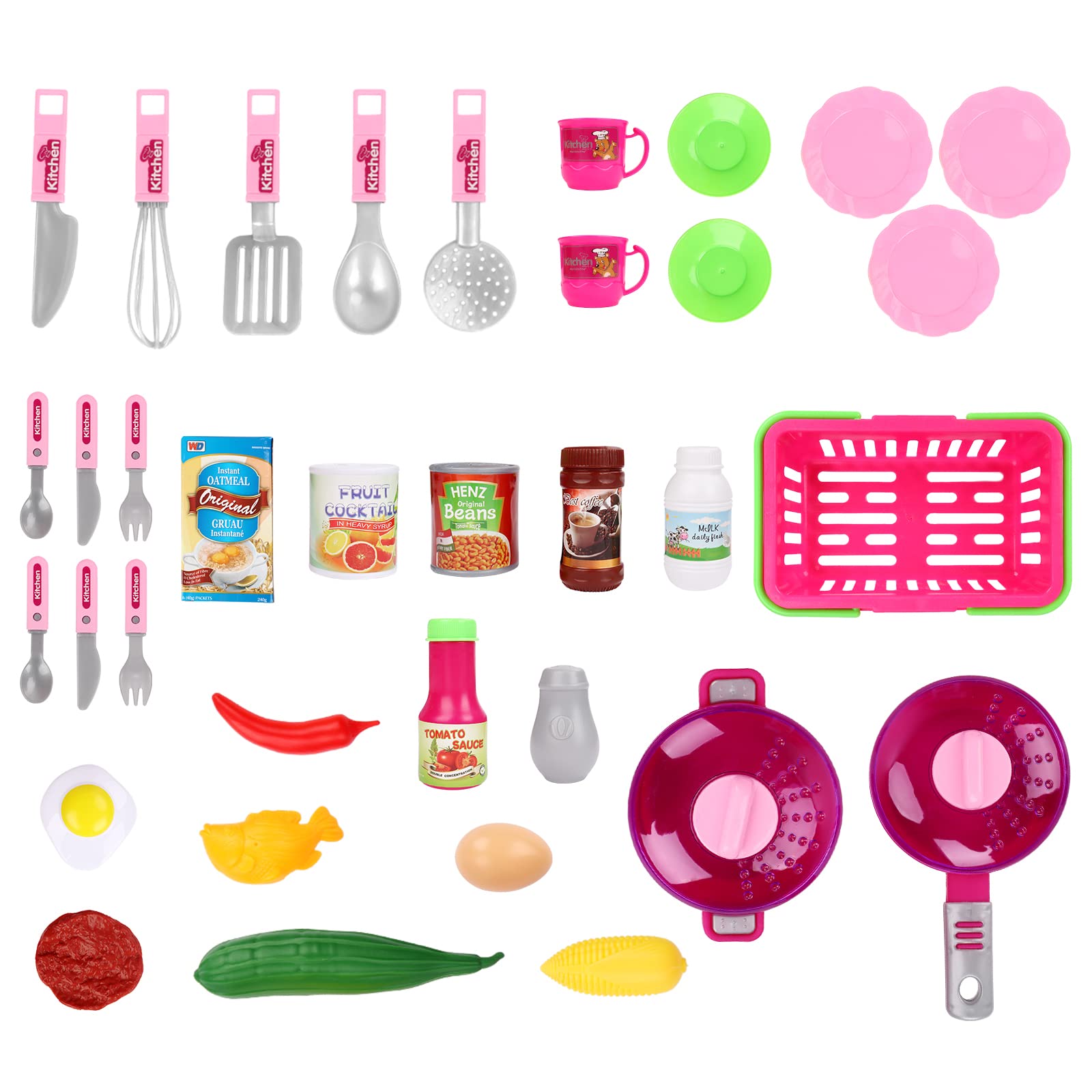 deAO Kids Cooking Toy Set with Multiple Accessories - Pretend Play Kitchen Toy for Girls & Boys (Pink) - Perfect for Role Play, Birthday Gifts & Early Learning Development