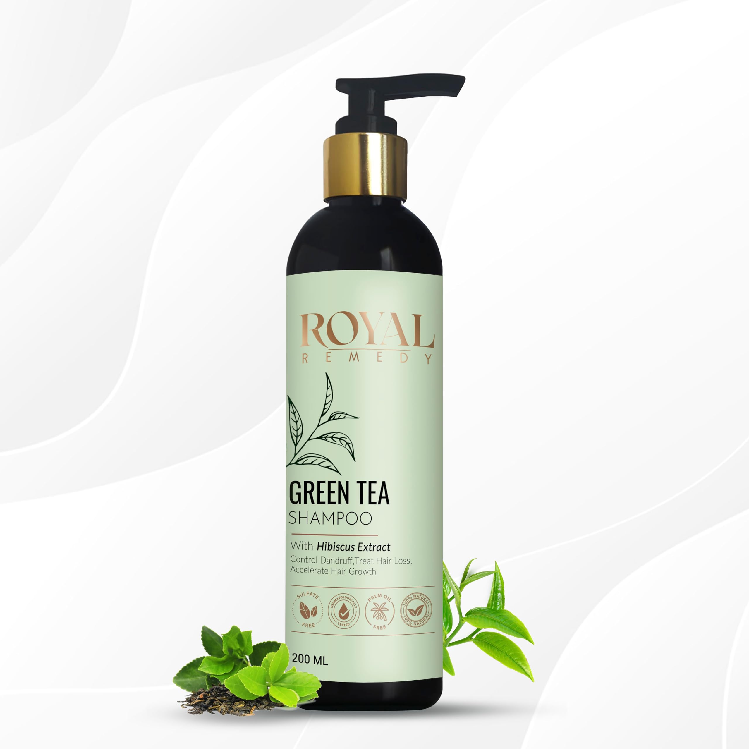 Royal Remedy Green Tea & Hibiscus Extract Shampoo for Dandruff Control, Hair Loss Treatment, and Growth Stimulation with Plant Keratin – 200ml for Men & Women | Perfect for Daily Scalp Care & Thicker, Healthier Hair