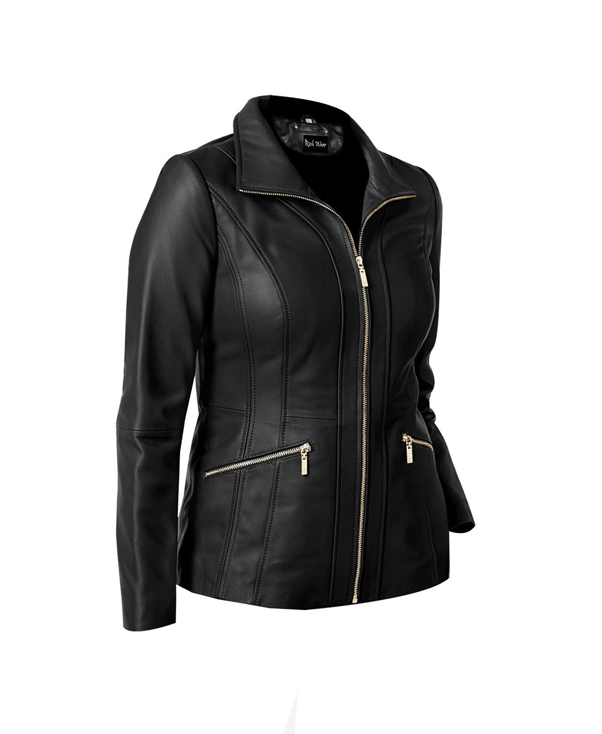 Stylish Black & Gold Zipper Faux Leather Jacket for Women - Vegan Leather Biker Jacket - Perfect for Night Out, Party & Casual Wear