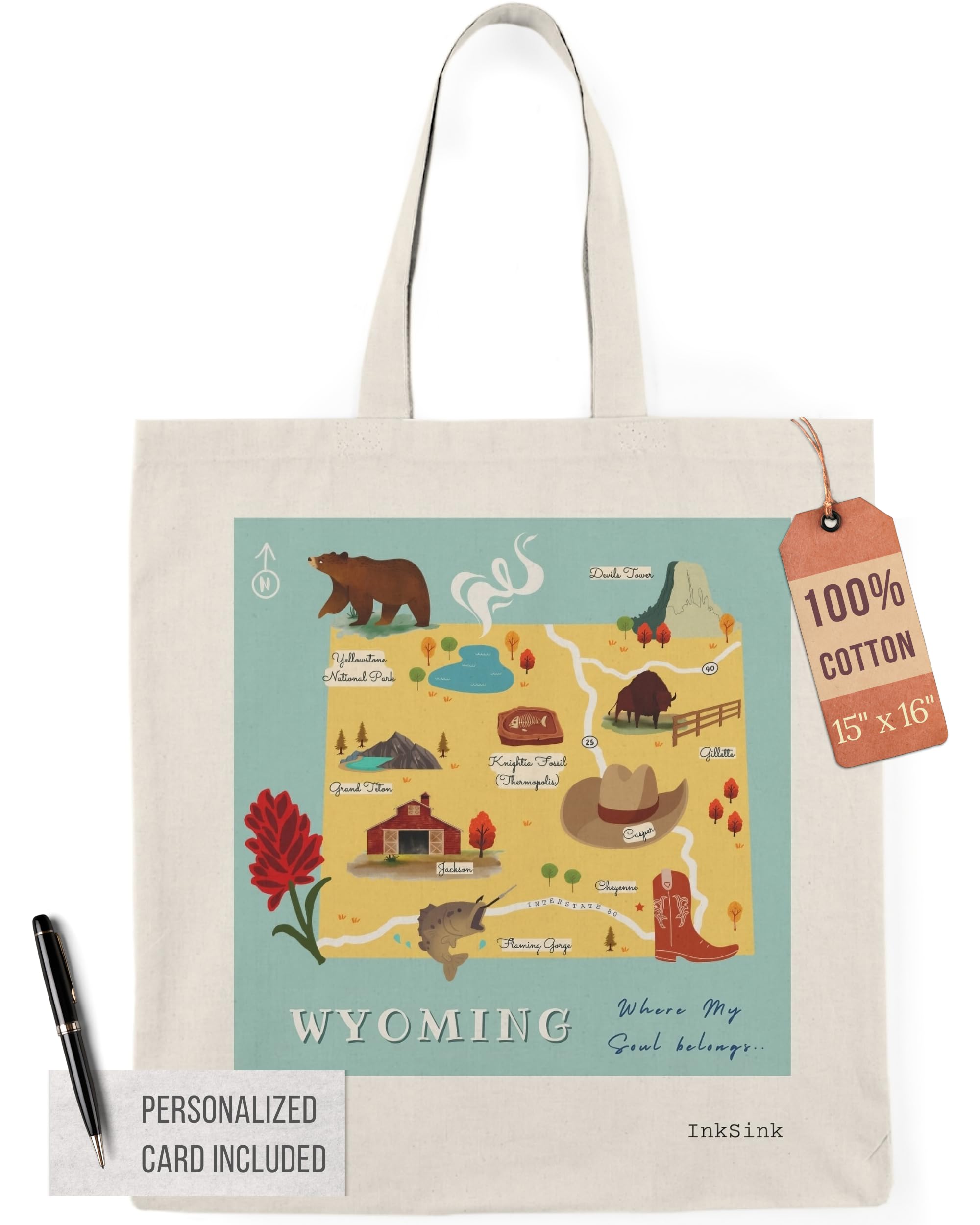 Wyoming Souvenirs Canvas Tote Bag - Reusable Book Bag for Women & Teachers - Perfect for College & Graduation Gifts