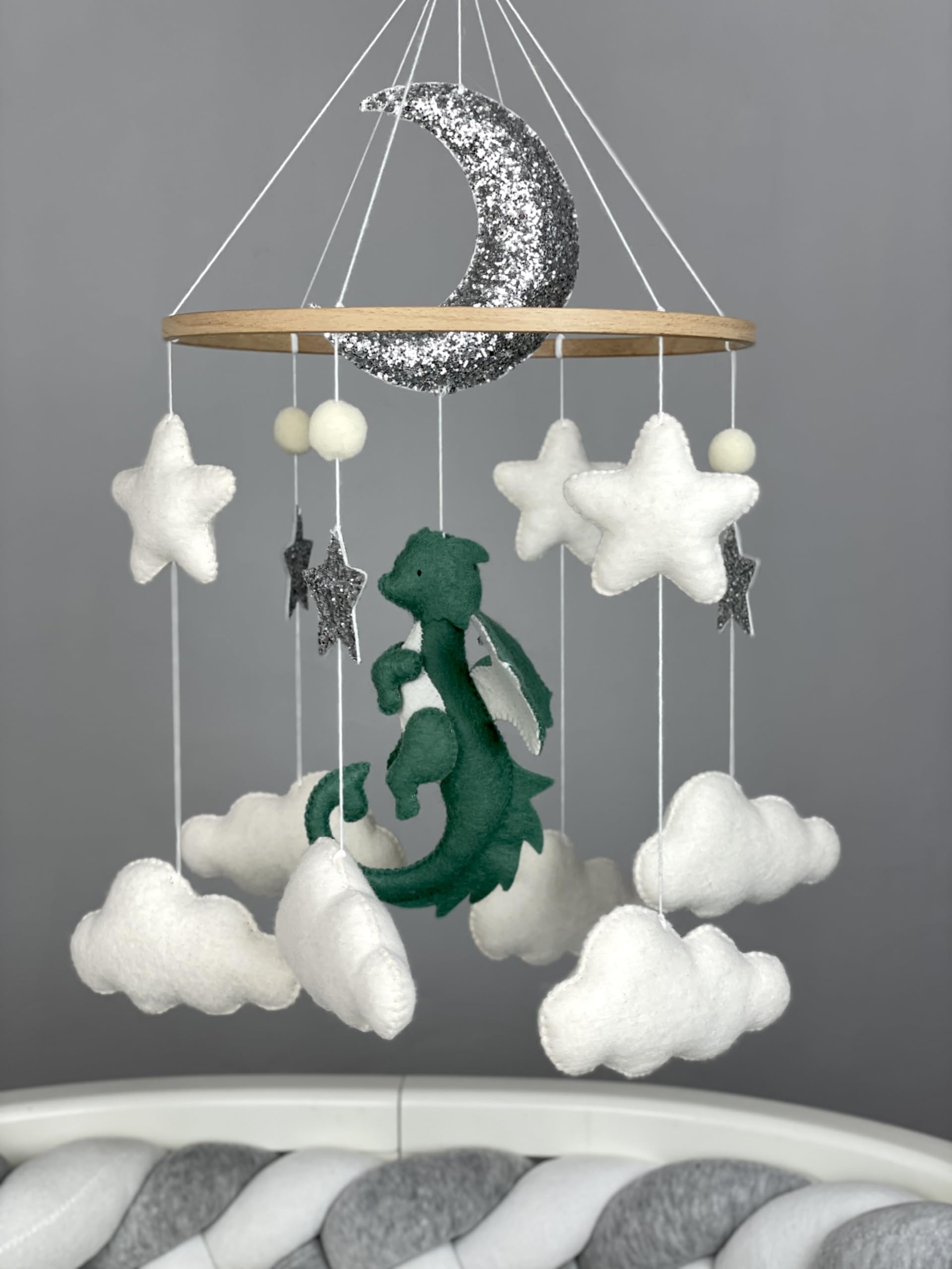 Fantasy Dragon Crib Mobile - Handmade Felt Dragon Nursery Decor, Neutral Baby Shower Gift for Boys & Girls | Perfect for Newborn Nursery, Baby Shower Theme & Pregnancy Gift Ideas