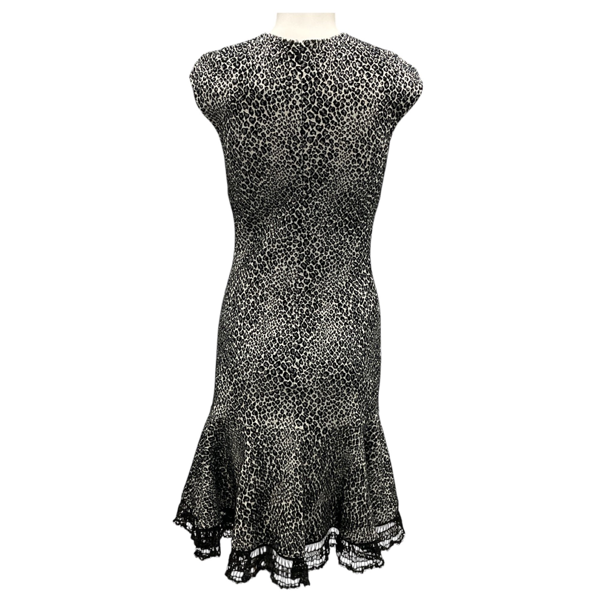 Behnaz Sarafpour Black & White Leopard Print Knit Dress - Women's Fashion Stretch Midi Dress for Party, Date Night & Special Occasions