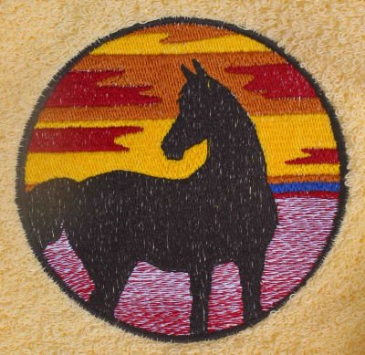 Luxury Bath Towel Set with Elegant Embroidered Horse Design - Sunset Color - Soft & Absorbent Cotton Towels for Spa, Bathroom, and Beach Use