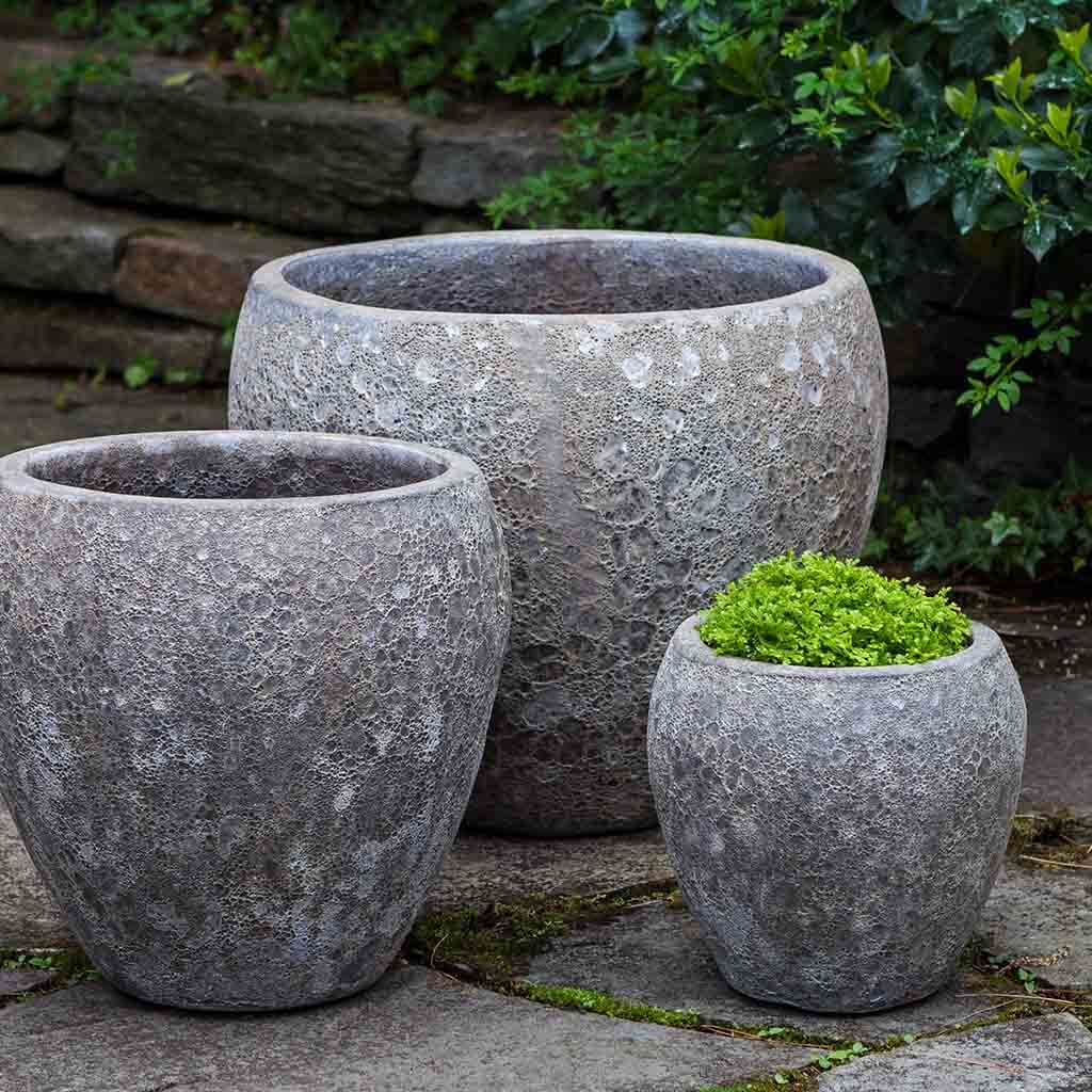 Campania International Symi Planter Set of 3 in Angkor Grey - Modern Outdoor Garden Plant Pots for Patio, Balcony & Home Decor