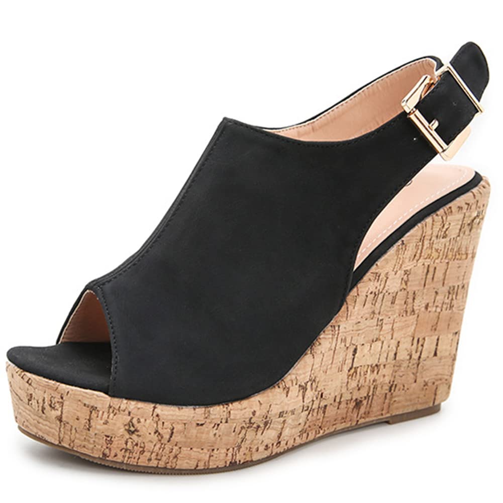 SO SIMPOK Women's Cork Wedge Sandals - Slingback Peep Toe Platform Sandals for Women | Slip On Summer Beach Wedding Shoes | Comfortable & Elegant Ladies Sandals for Outdoor, Vacation and Casual Wear