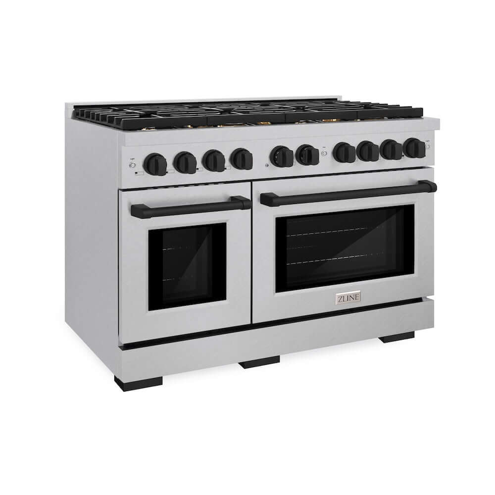 ZLINE Autograph Edition 48-Inch 6.7 cu. ft. Double Oven Gas Range with 8-Burner Cooktop - Satin Stainless Steel & Matte Black Accents (SGRSZ 48 MB) - Perfect for Large Kitchens, Professional Chefs & Home Cooking Enthusiasts