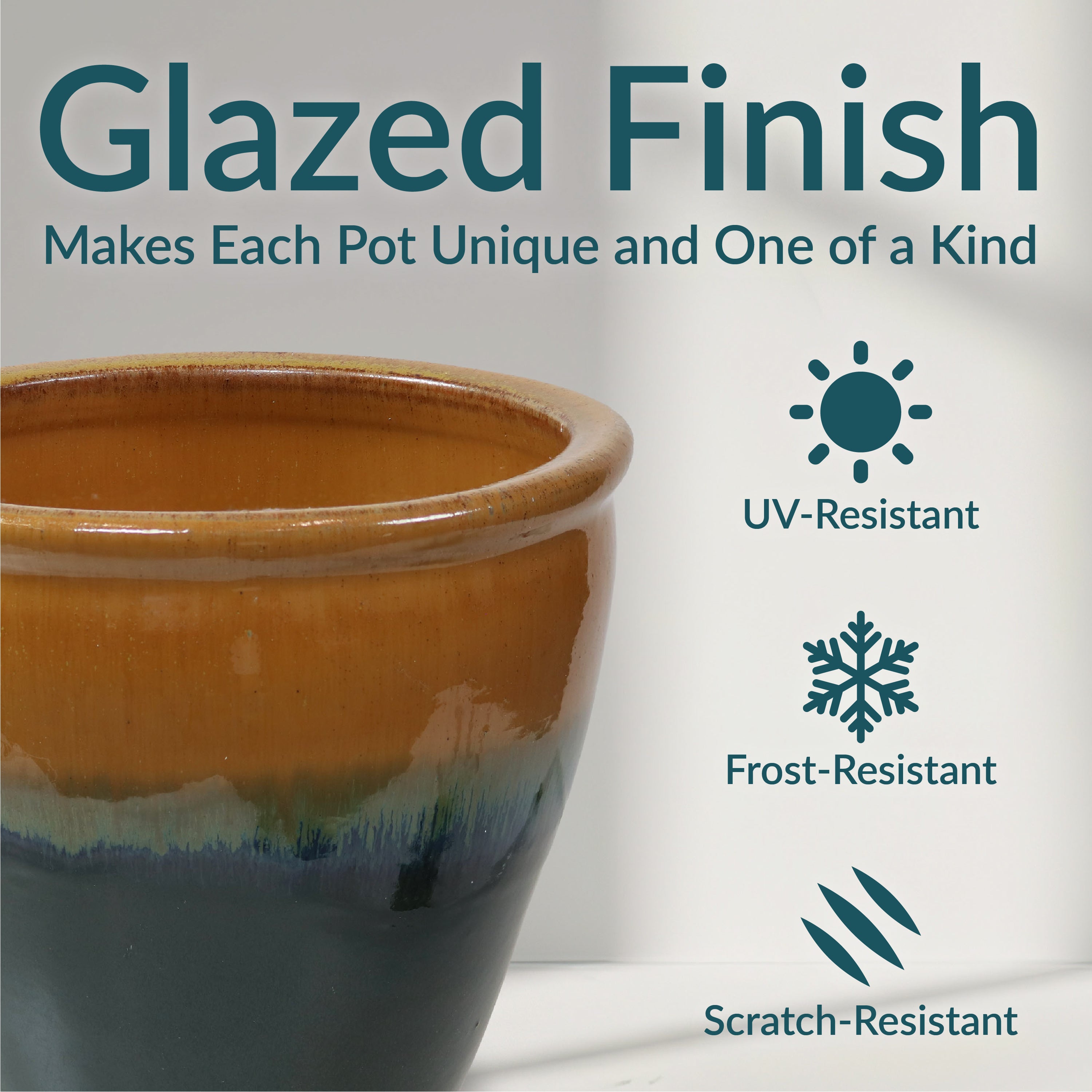 Sunnydaze Chalet Glazed Ceramic Plant Pots with Drainage Holes - Set of 2, Indoor Outdoor Garden Decor for Flowers, Succulents, Herbs - Perfect for Patio, Balcony, and Home Décor