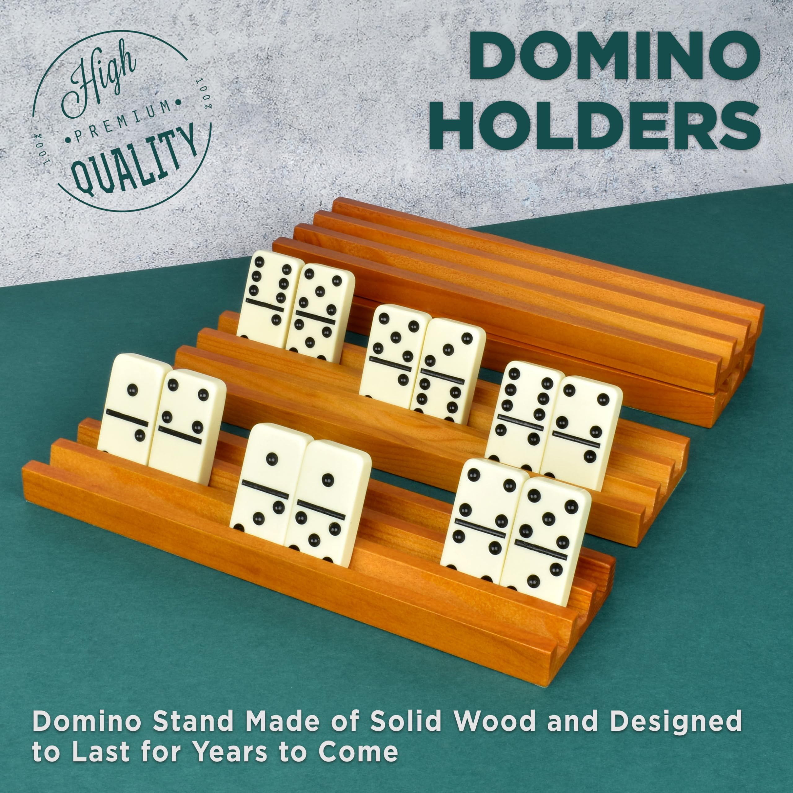Premium Wooden Domino Holders Set of 4 - Classic Board Game Accessories for Mexican Train Dominoes - Durable Domino Racks & Trays for Family Game Night - Perfect for Parties, Game Rooms, and Family Gatherings