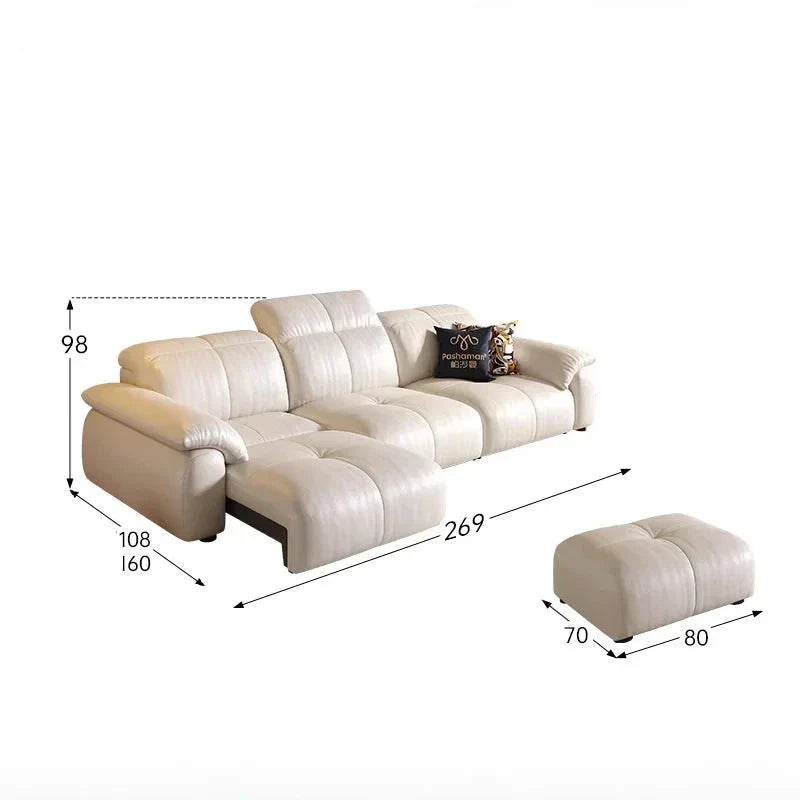 Remote Control Reclining Leather Sectional Sofa - Power Adjustable Headrest & Lumbar Support for Living Room, Home Theater & Family Lounge