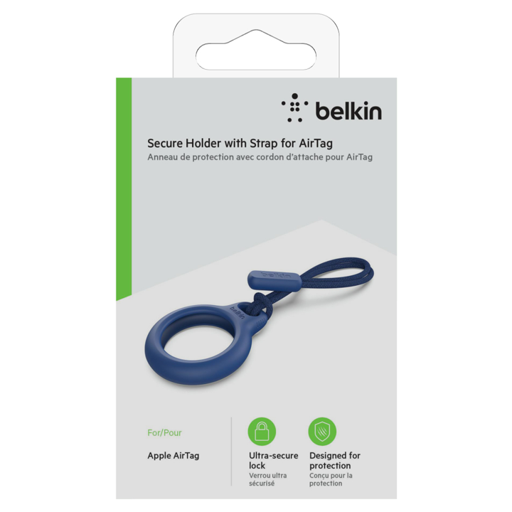 Belkin AirTag Keychain with Security Strap - Blue | Secure Tracking for Keys, Bags & Luggage | Perfect for Travel & Everyday Use