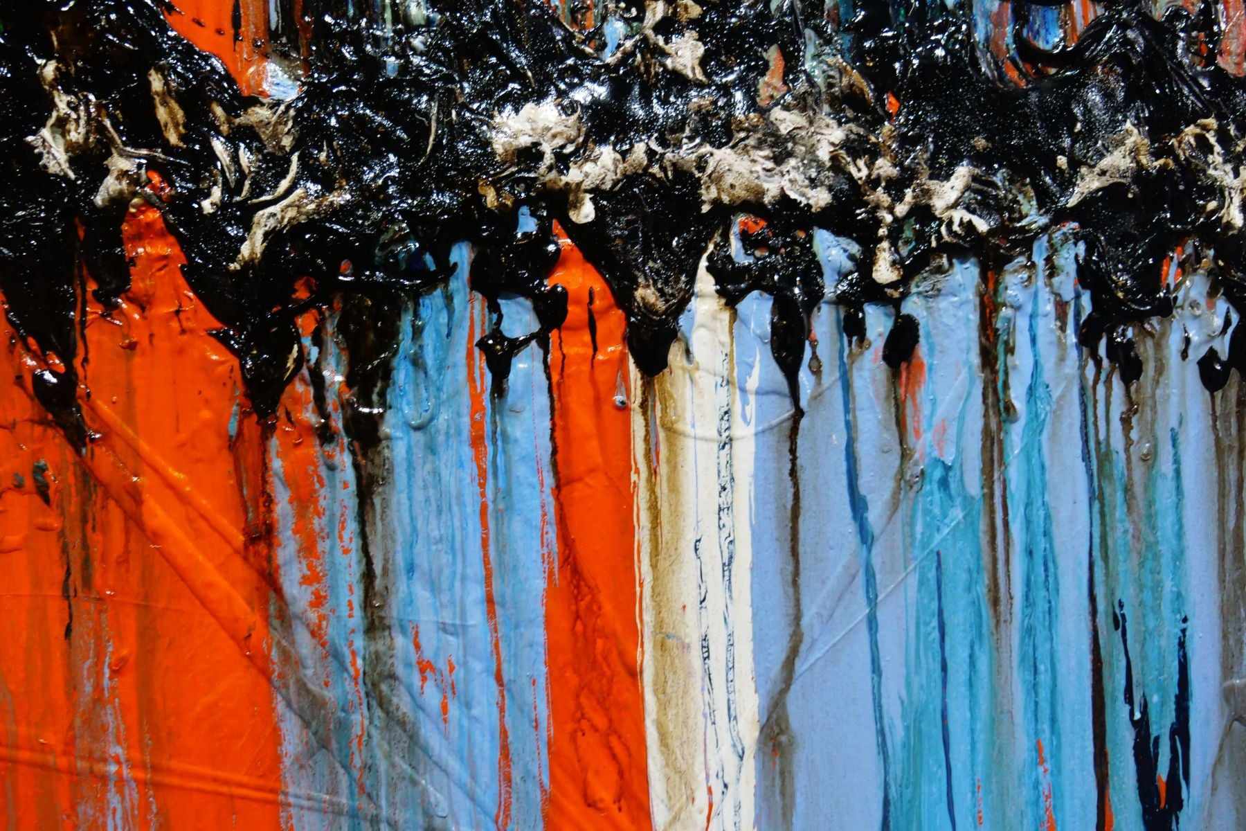 240cm x 100cm Orange Blue Textured Abstract Wall Art Painting - Modern Home Decor for Living Room, Bedroom & Office
