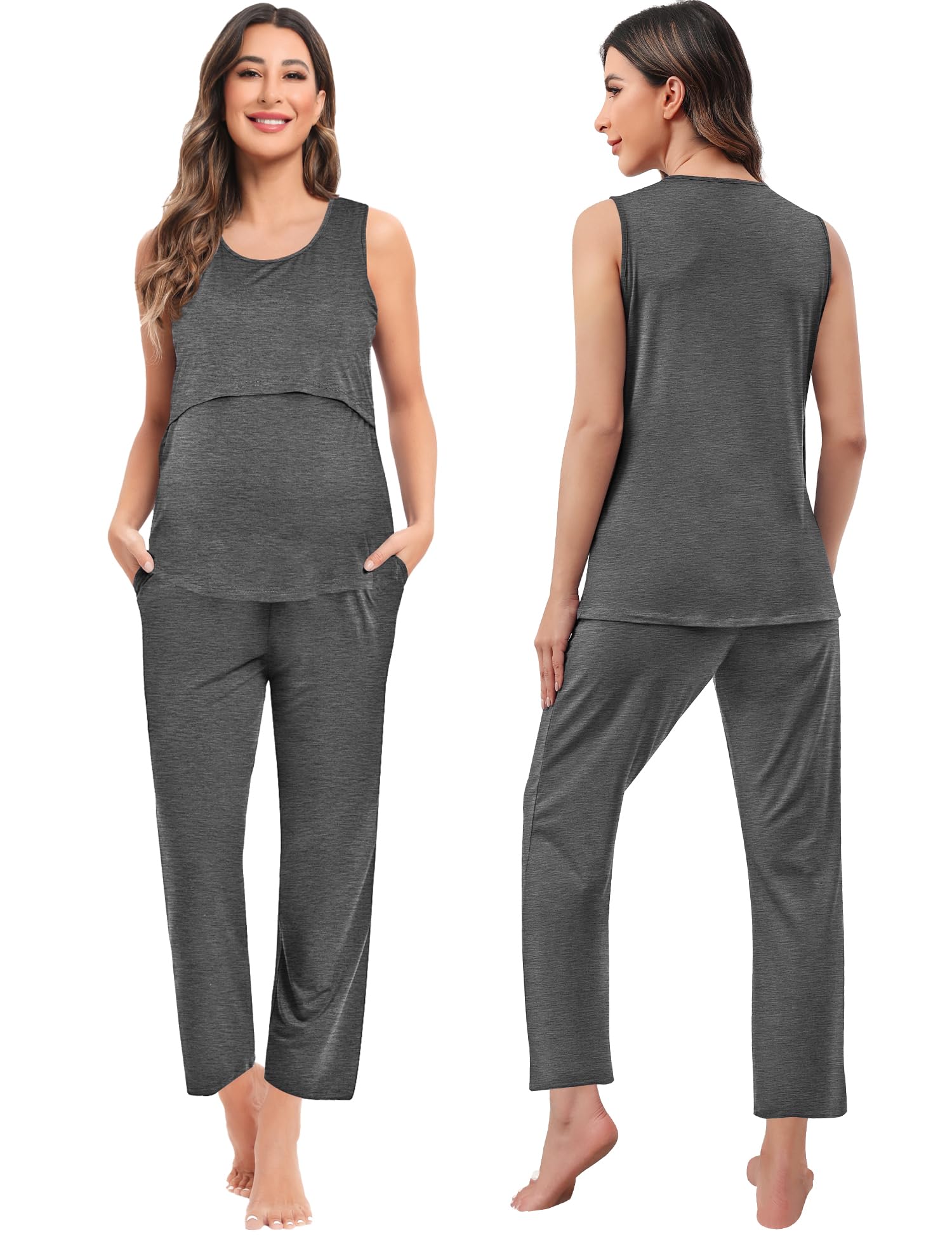 SWOMOG 3-Piece Maternity Nursing Robe Set - Soft Postpartum Pajamas for Breastfeeding, Labor & Delivery - Comfortable Hospital Pregnancy Pjs for New Moms (Perfect for Nursing, Recovery & Skin-to-Skin Bonding)